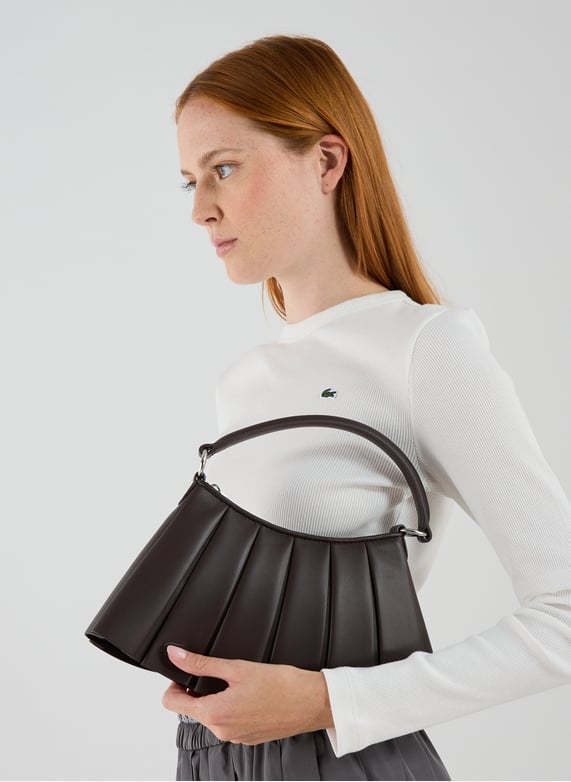 Petit sac Lenglen plissé en cuir | Marron by LACOSTE Petit sac Lenglen plissé en cuir Marron