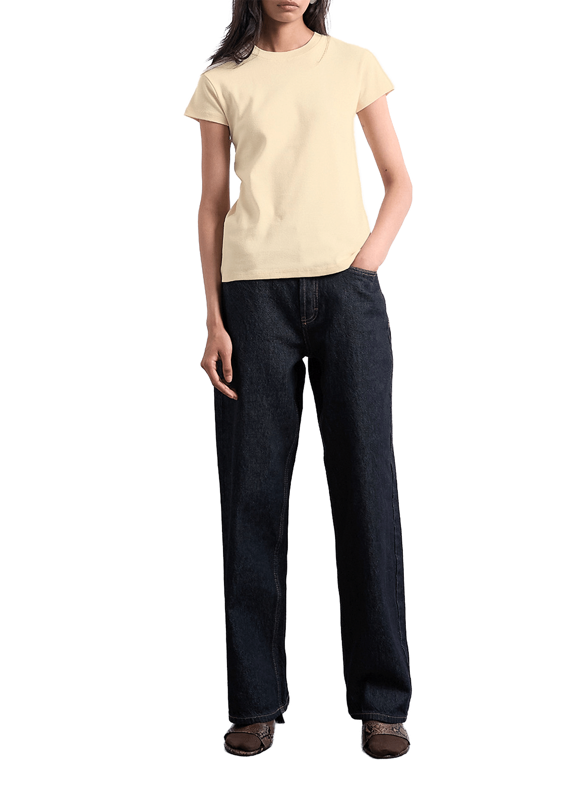 T-shirt uni à col rond TOPSHOP Beige