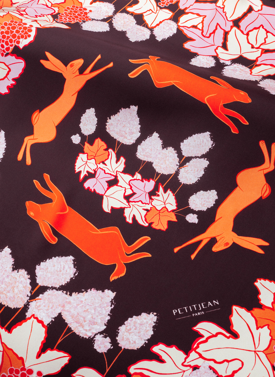 Rue des Saules chocolat - Carré 45 imprimé en soie PETITJEAN PARIS Multicolore