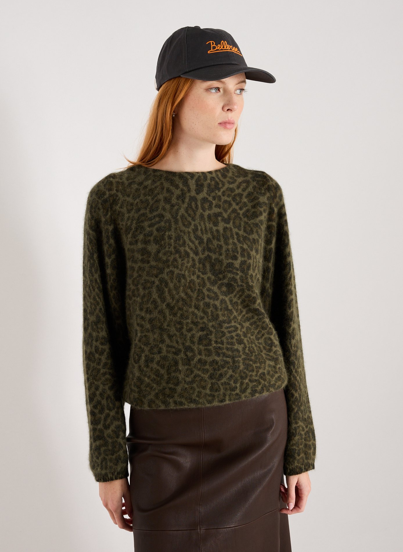 BELLEROSE Pull imprimé léopard manches chauve-souris Multicolore