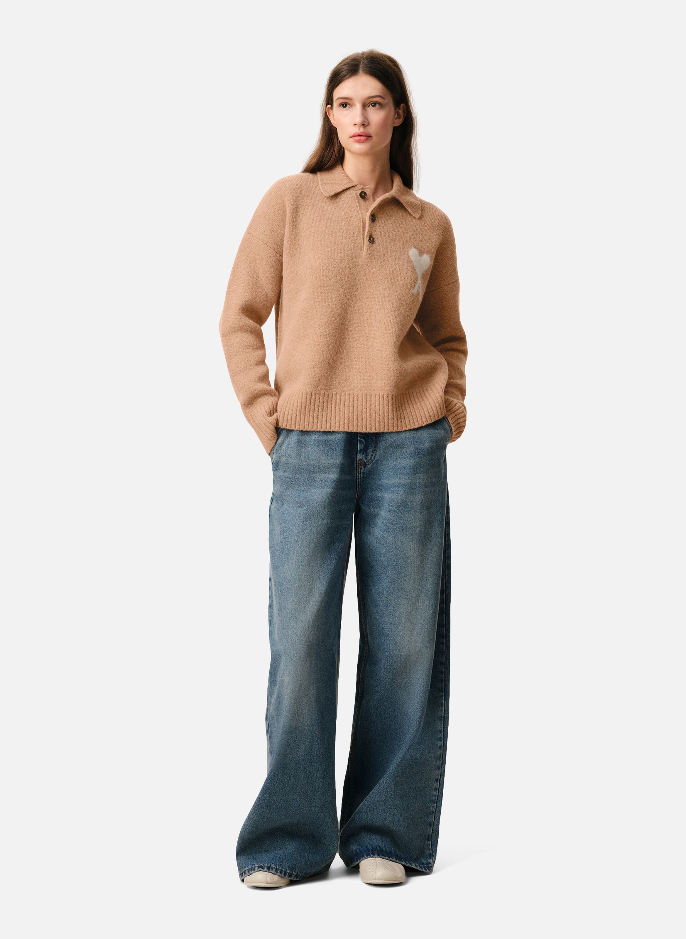 Polo ami de coeur en alpaga unisexe AMI PARIS Marron