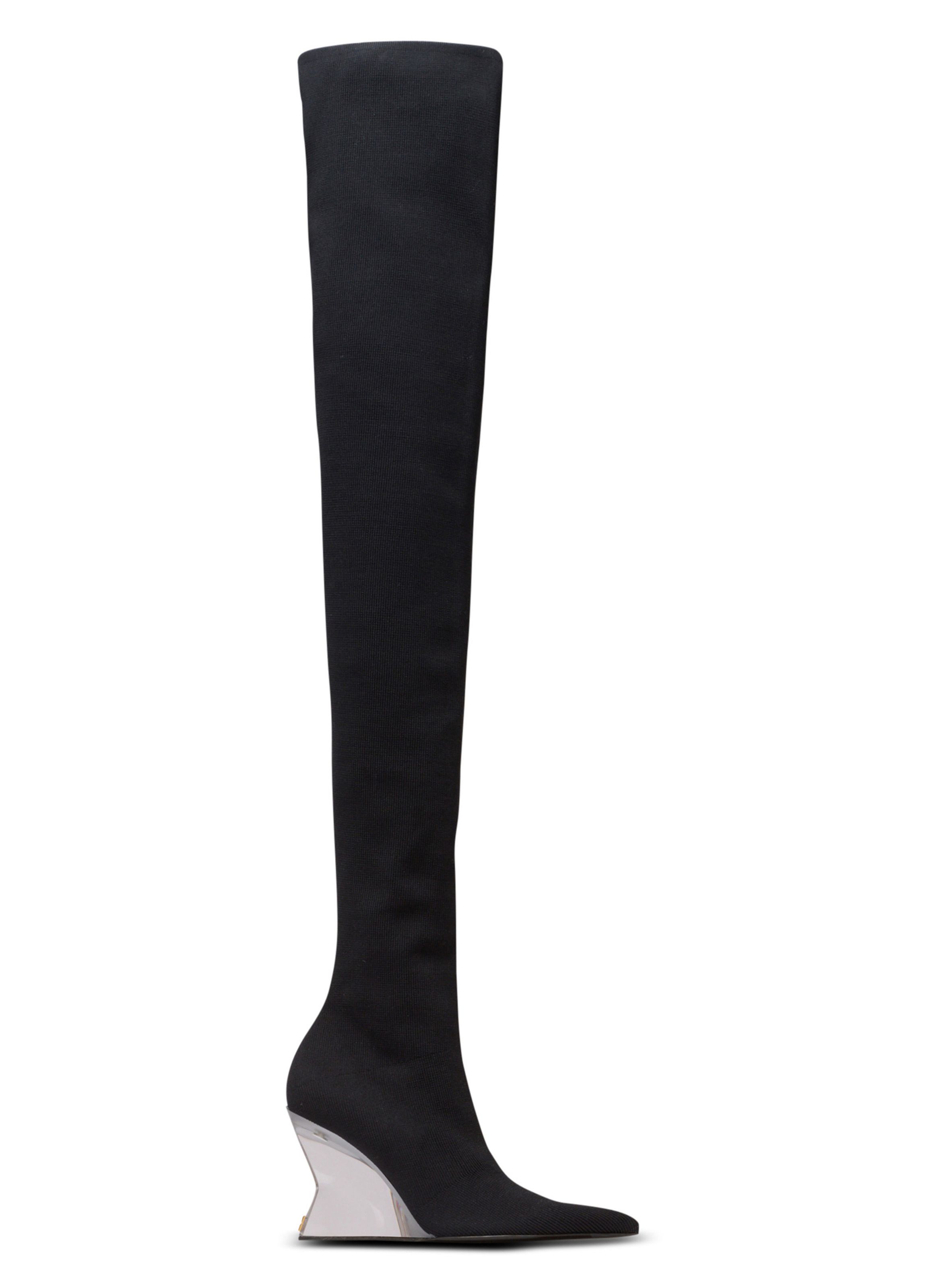 Bottes cuissardes wedge en maille BALMAIN Noir