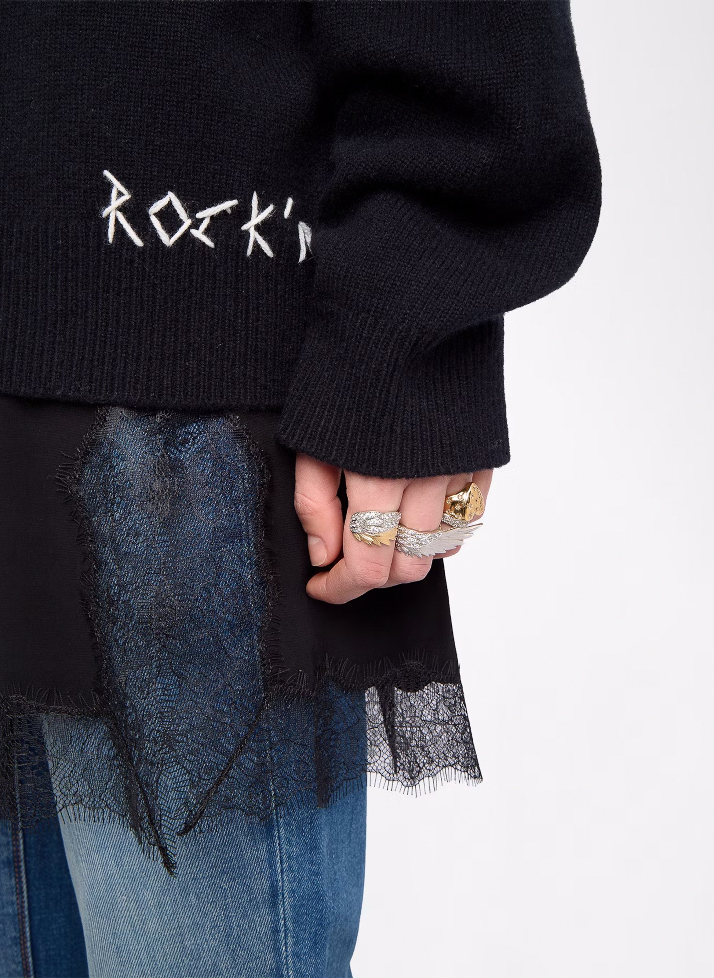 Pull col rond en laine mélangée swyna ZADIG&VOLTAIRE Noir