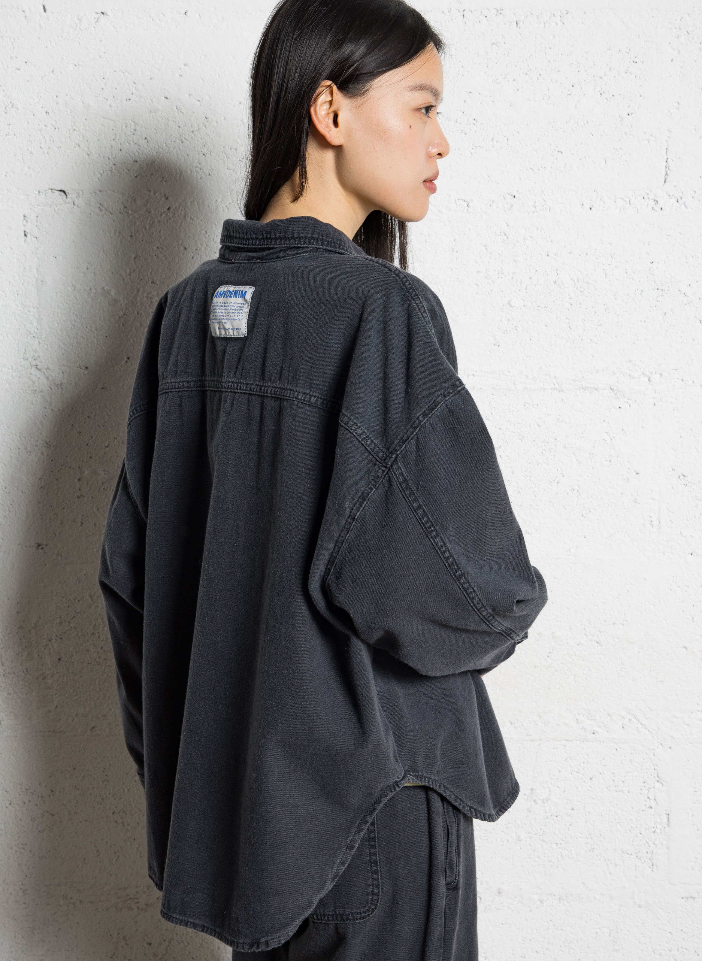 Chemise ample boutonnée en denim jazy AMERICAN VINTAGE Noir