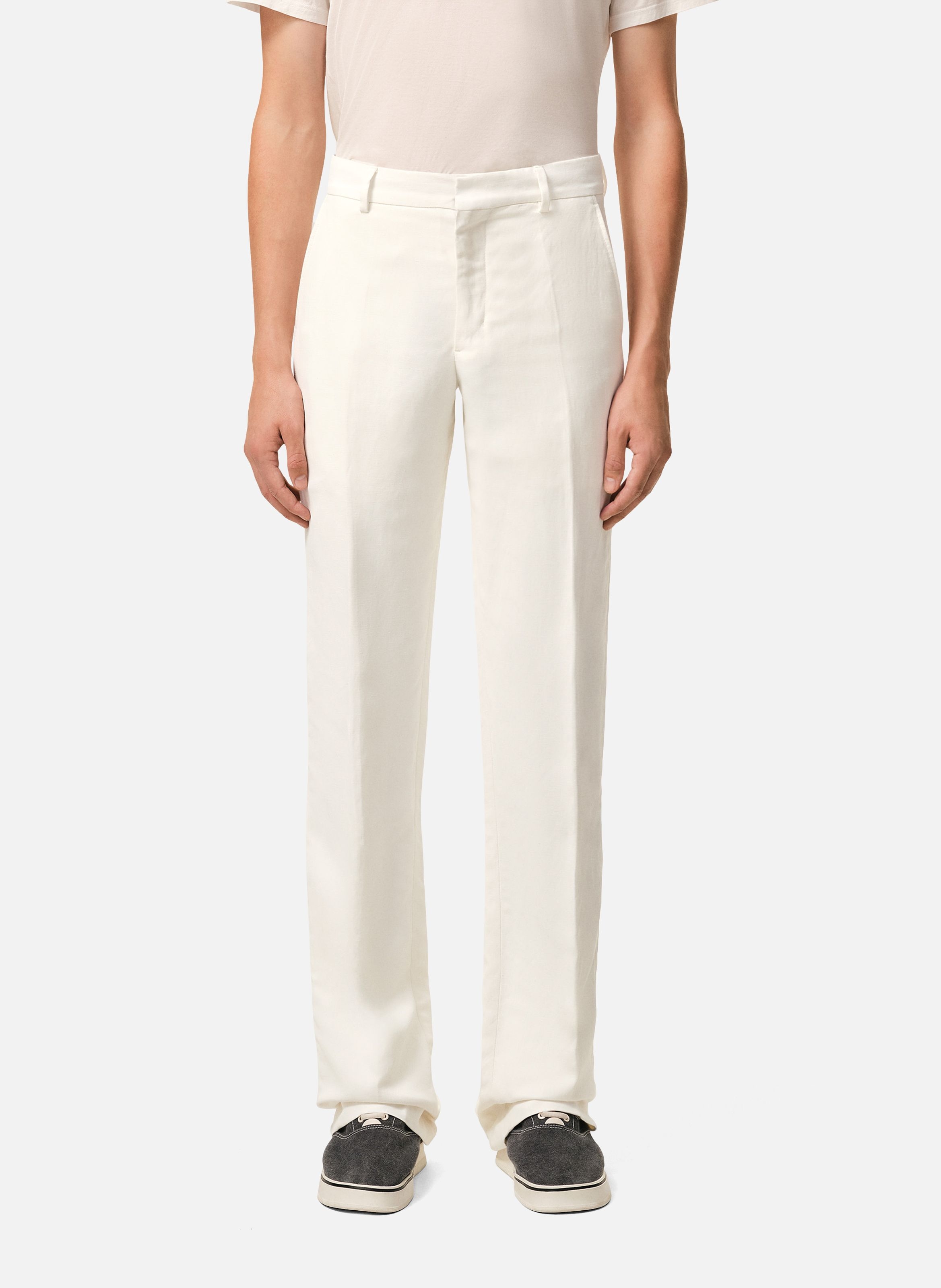 Pantalon droit en lin mélangé BlancAMI PARIS