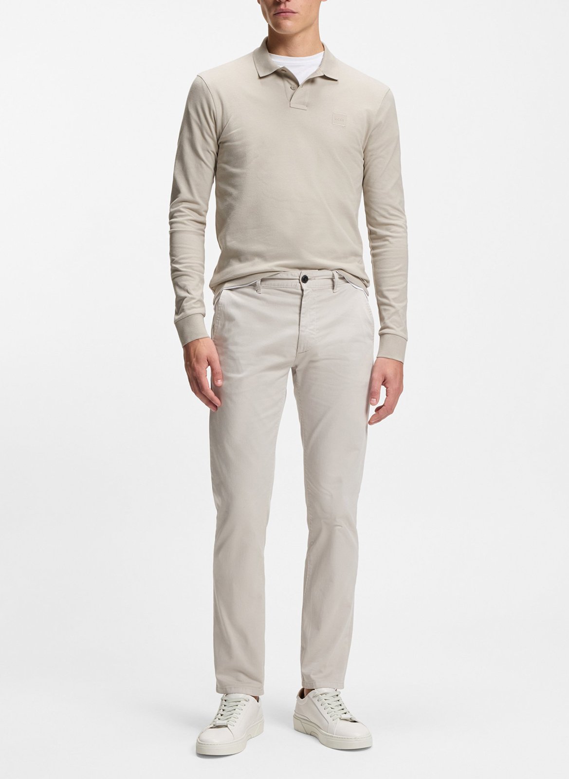 Polo à manches longues regular-fit en coton mélangé BOSS Argent