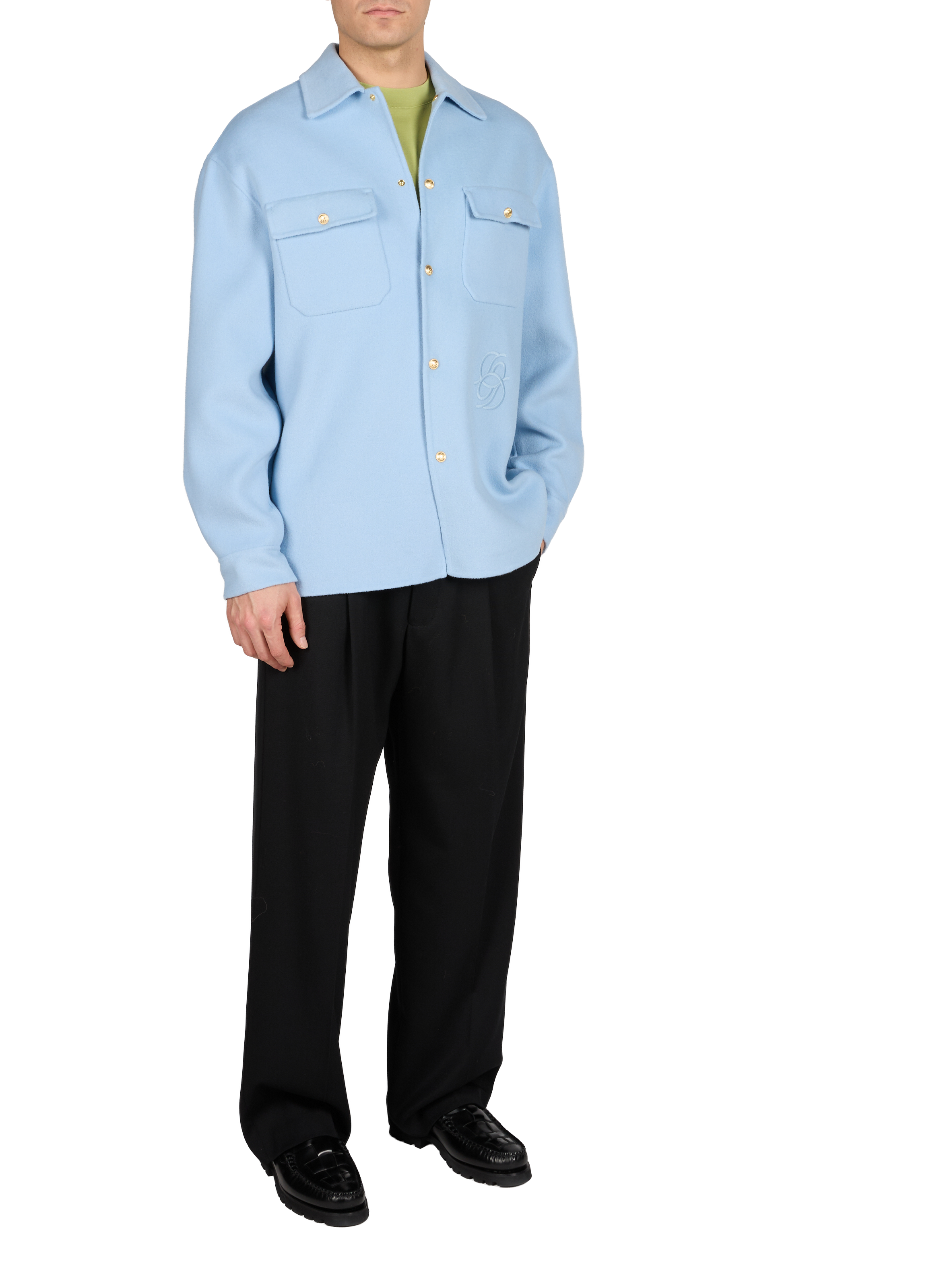 Wool blend classic collar overshirt DROLE DE MONSIEUR Blue