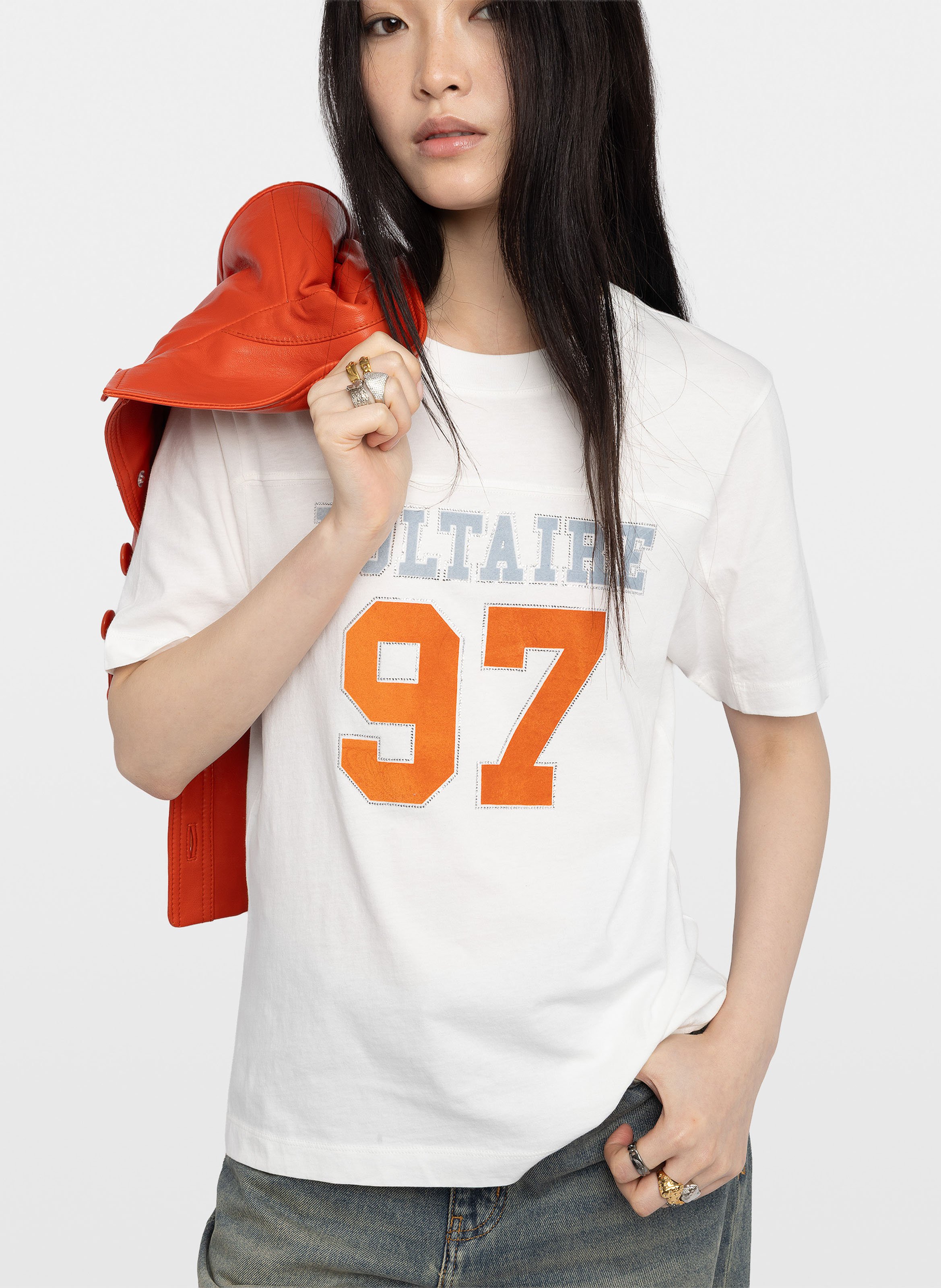 Tee-shirt manches courtes imprimé avec strass boo ZADIG&VOLTAIRE Blanc