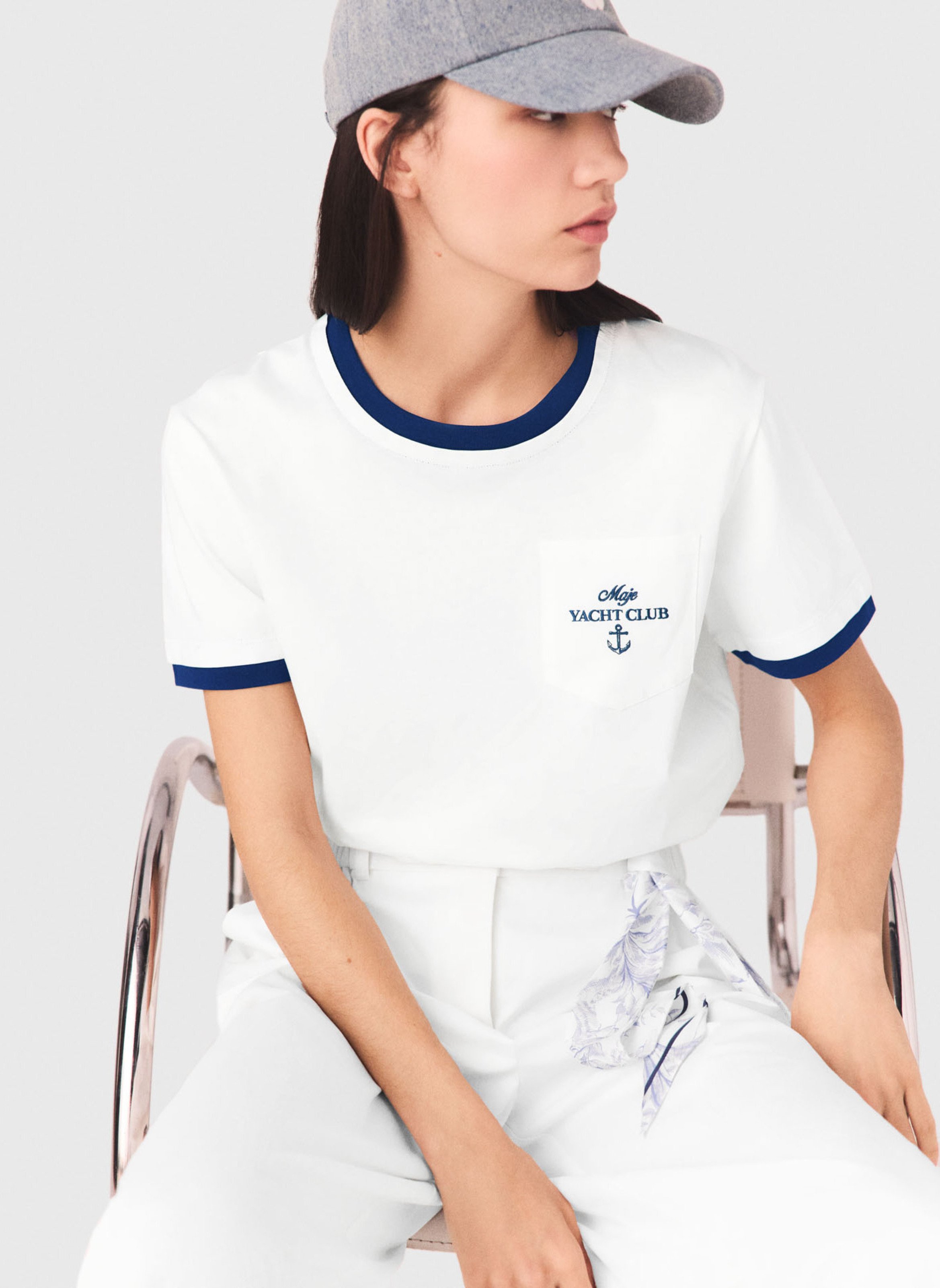 Tee-shirt droit col rond en coton MAJE Blanc