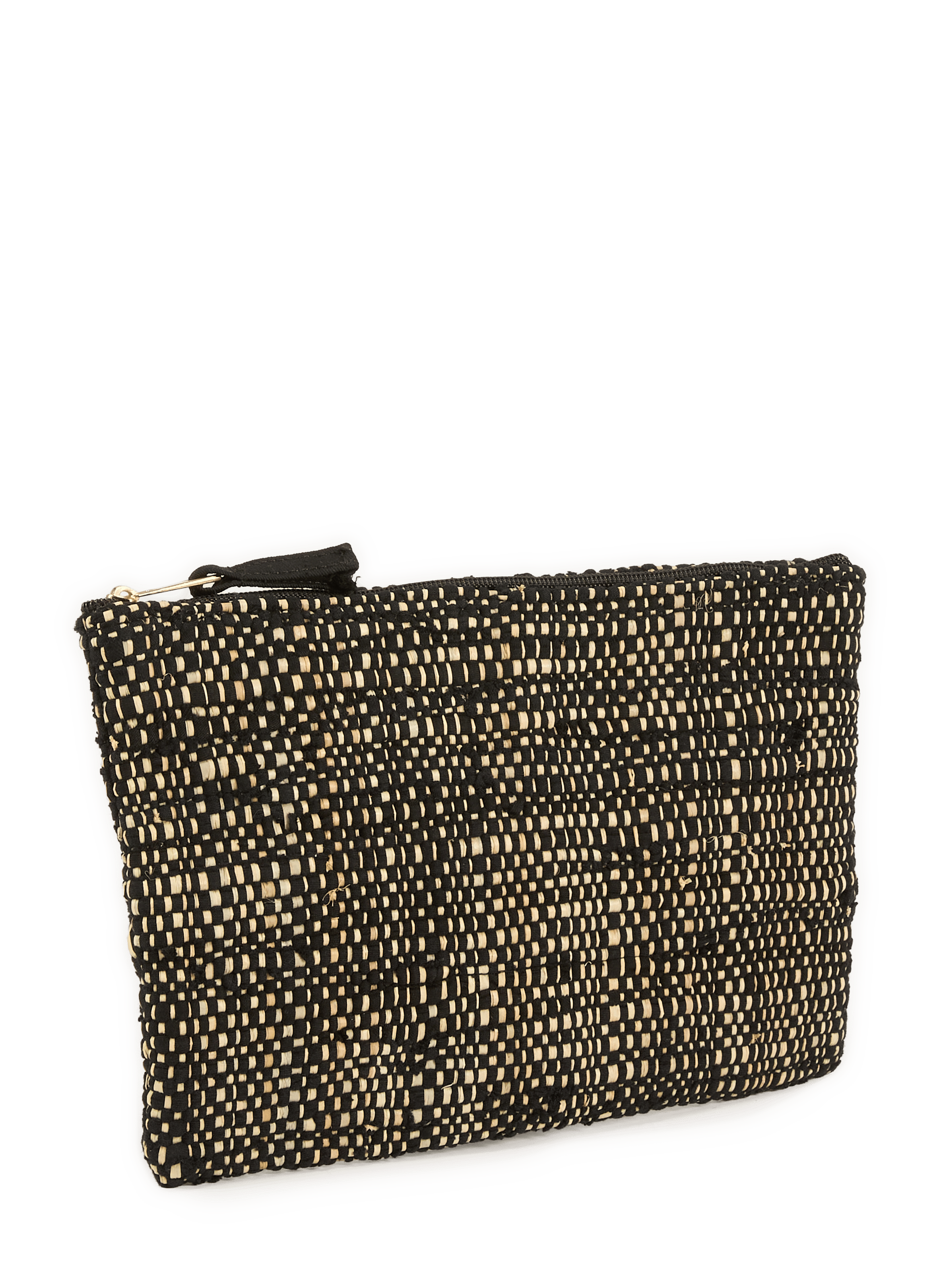 Pochette zippée en raphia et coton mélangé  SAISON 1865 Noir