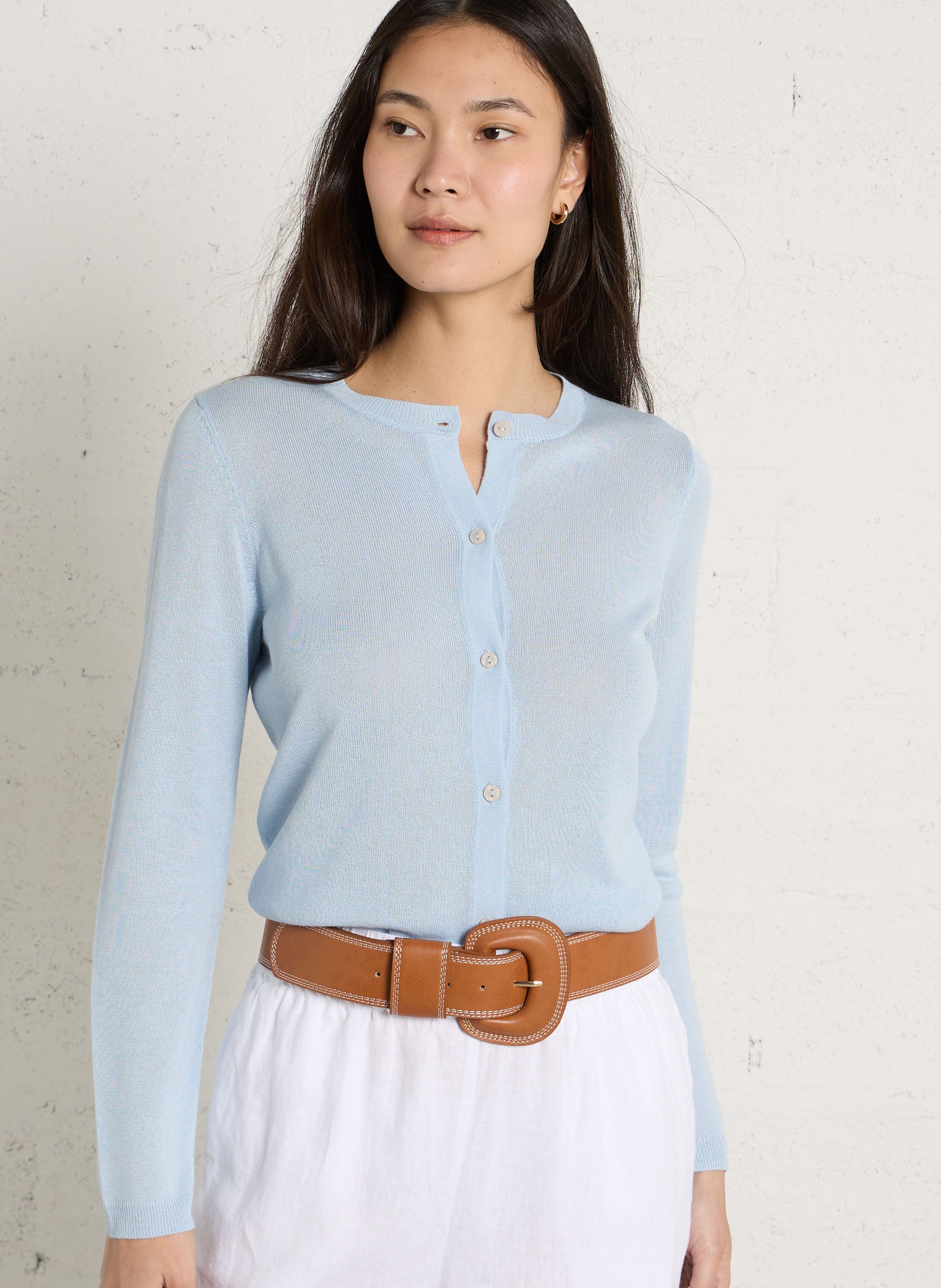Gilet droit col rond en maille mélangée paprika MAISON 123 Bleu