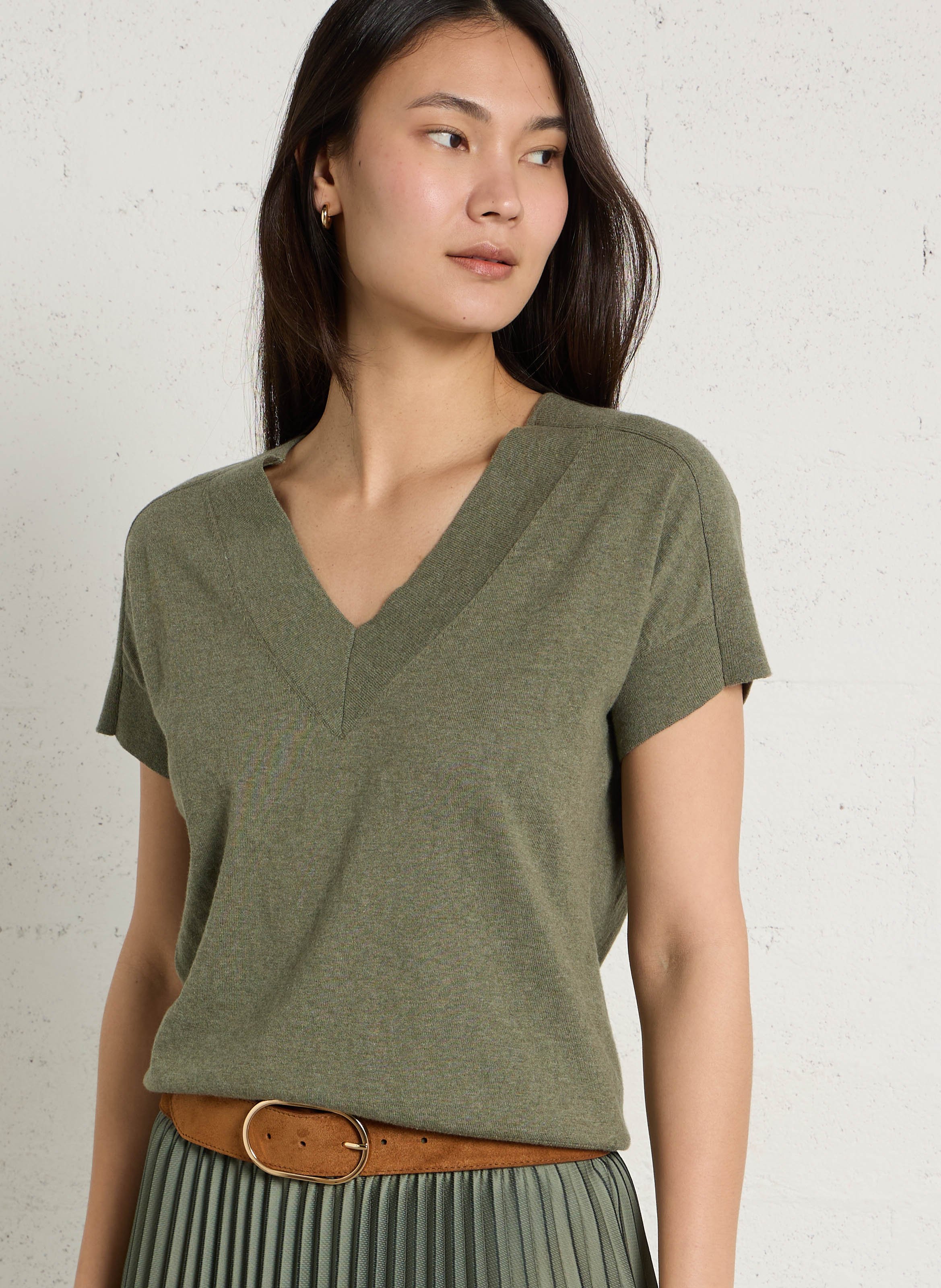 Top oversize col v en coton pretty  Tilleul