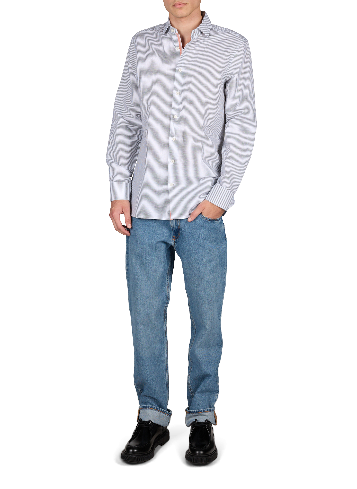 Chemise ajustée rayée en lin et coton HACKETT Vert