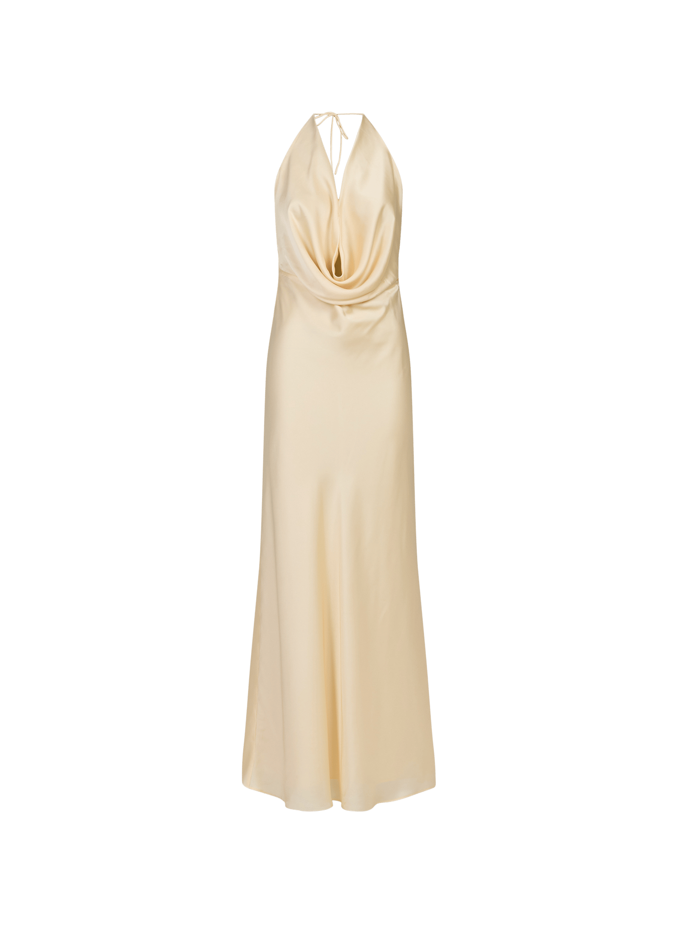 Vestido largo de satén con escote drapeado ROTATE Amarillo