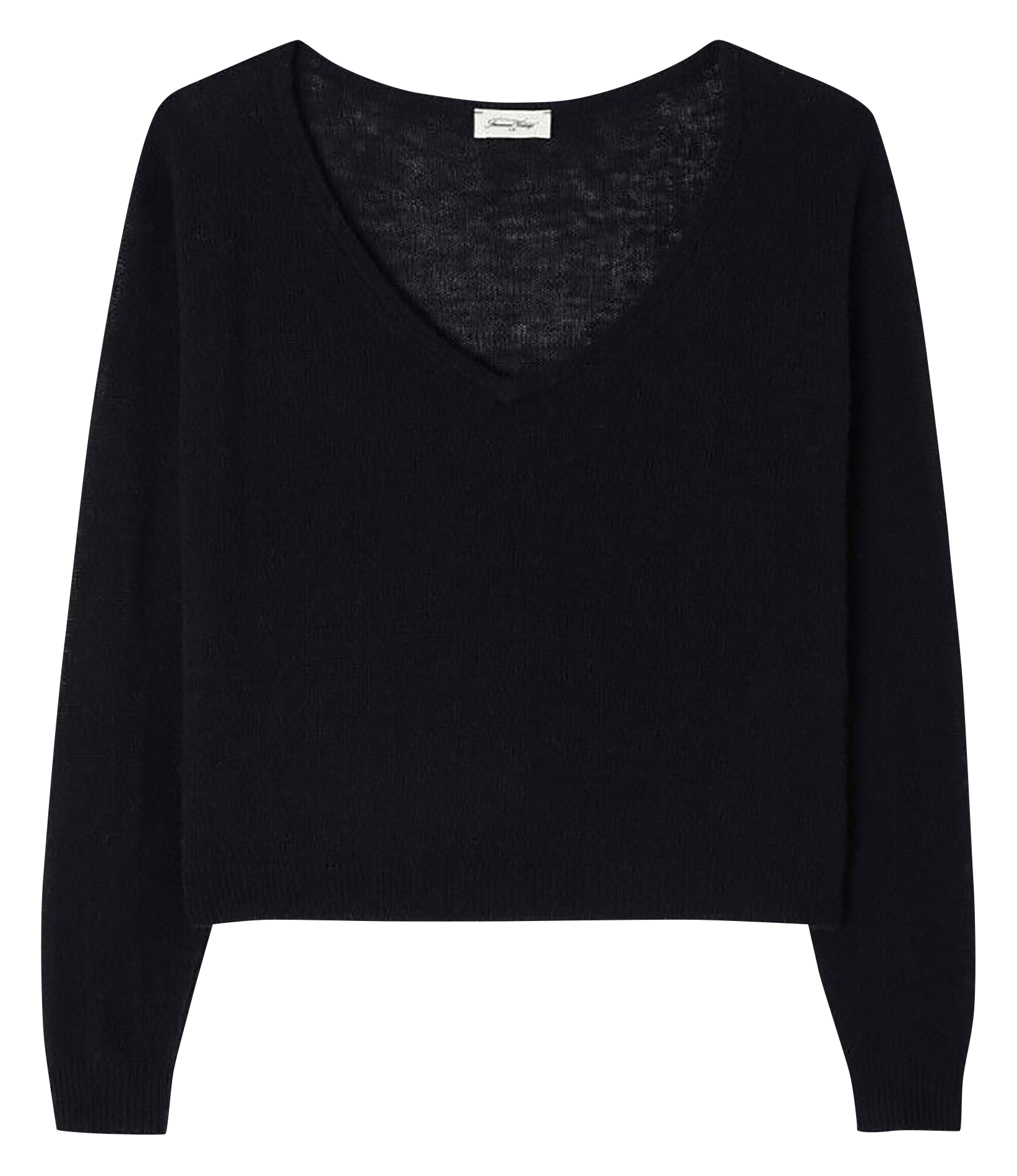 Pull court col v en laine mélangé dumy AMERICAN VINTAGE Noir
