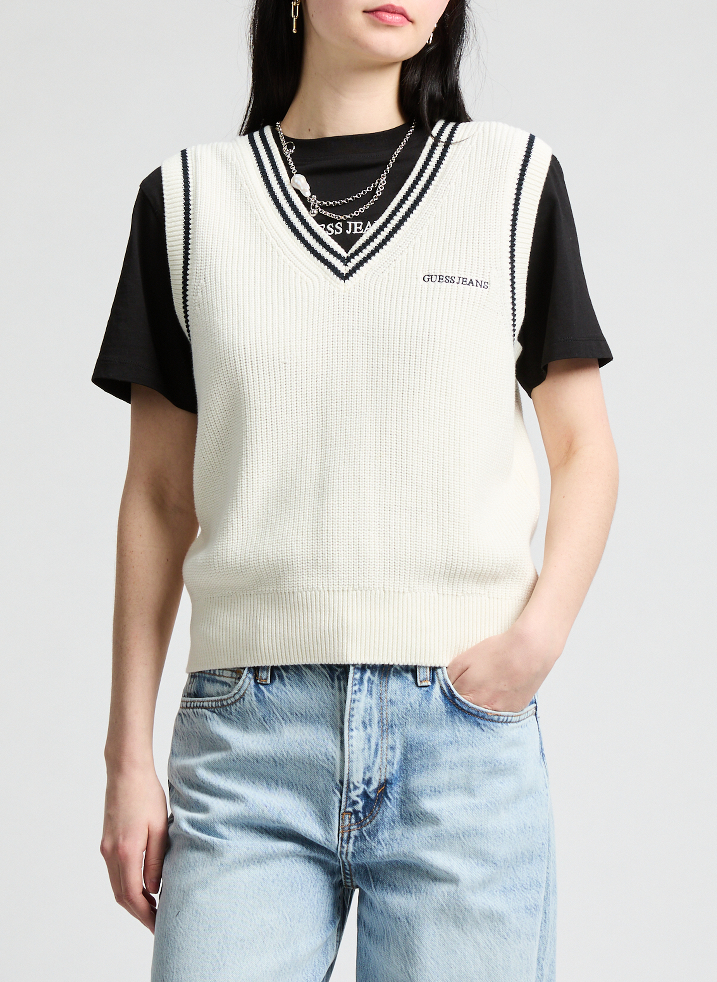 Sleeveless cotton jumper GUESS Beige