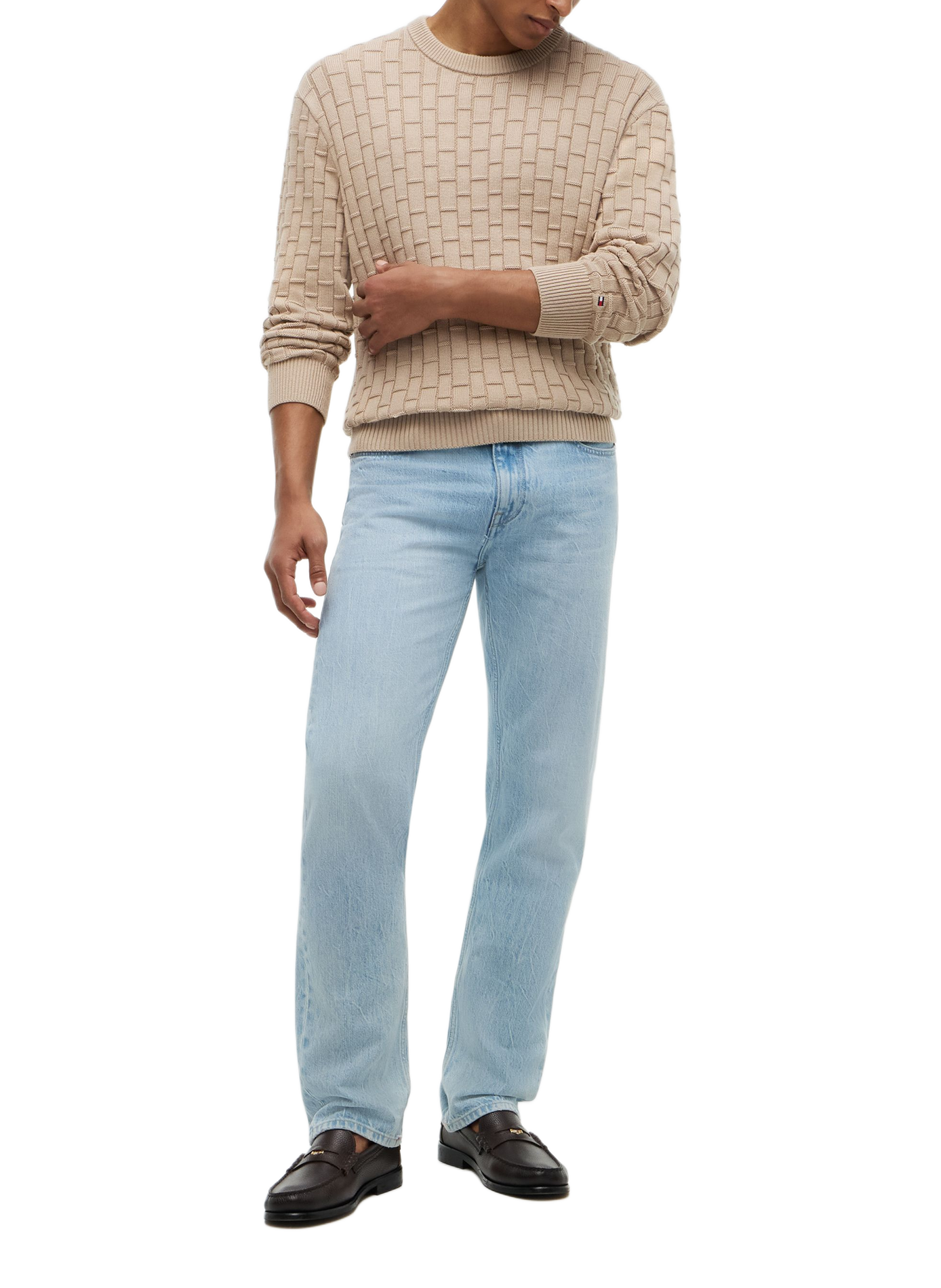 Pull cintré texturé en coton TOMMY HILFIGER Beige