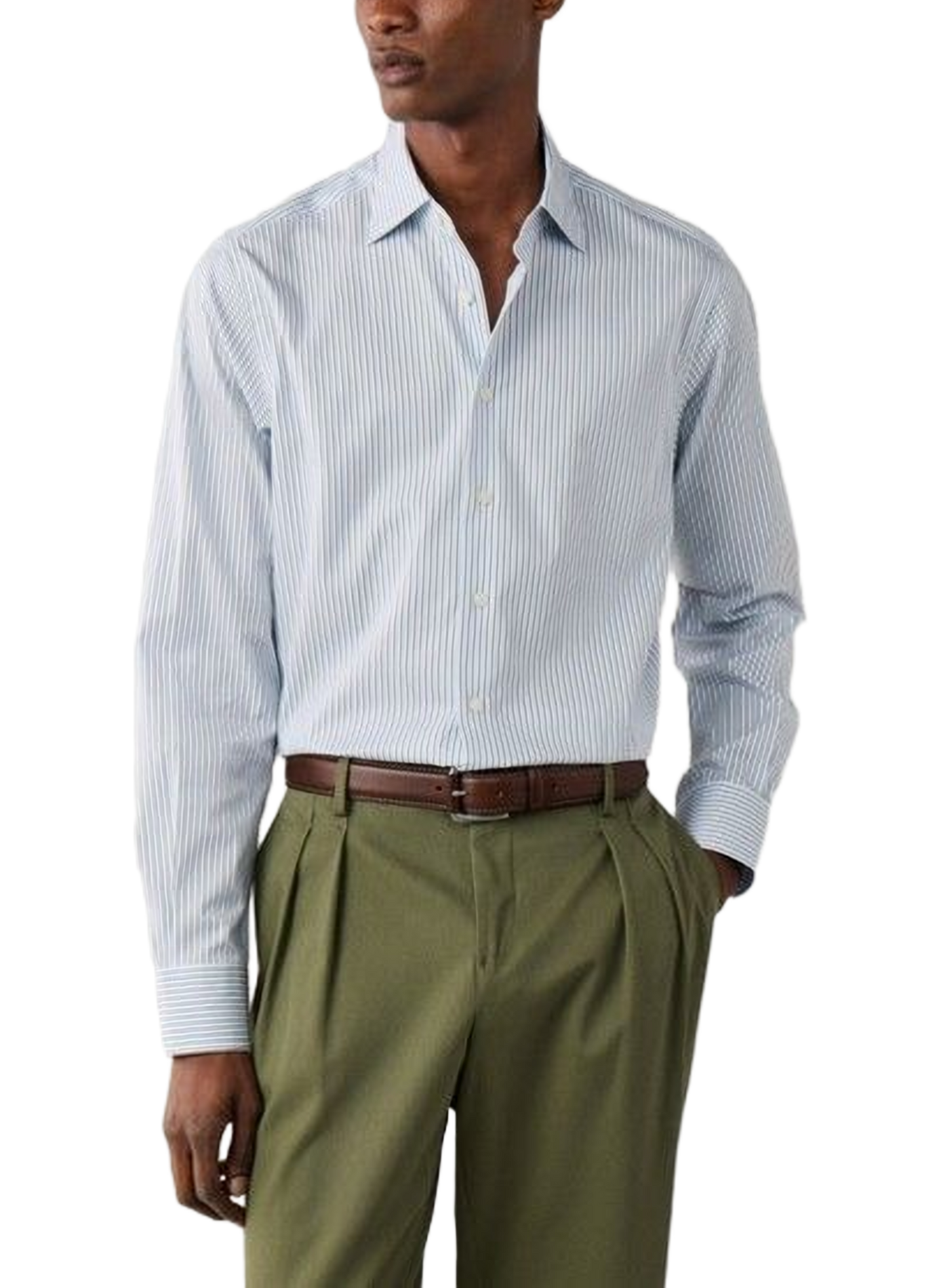 Gerade geschnittenes Hemd mit klassischem Streifenmuster aus Baumwolle HACKETT Khaki