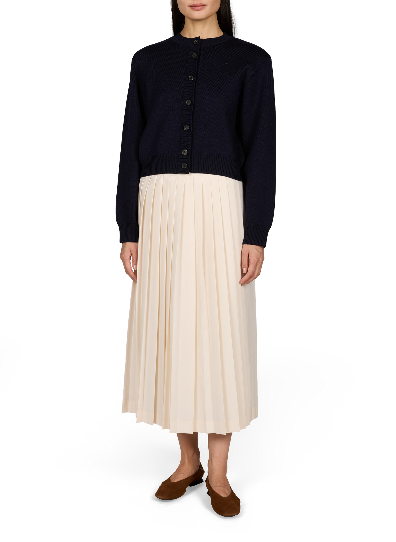 Short straight-cut merino wool cardigan ROHE FRAMES Blue