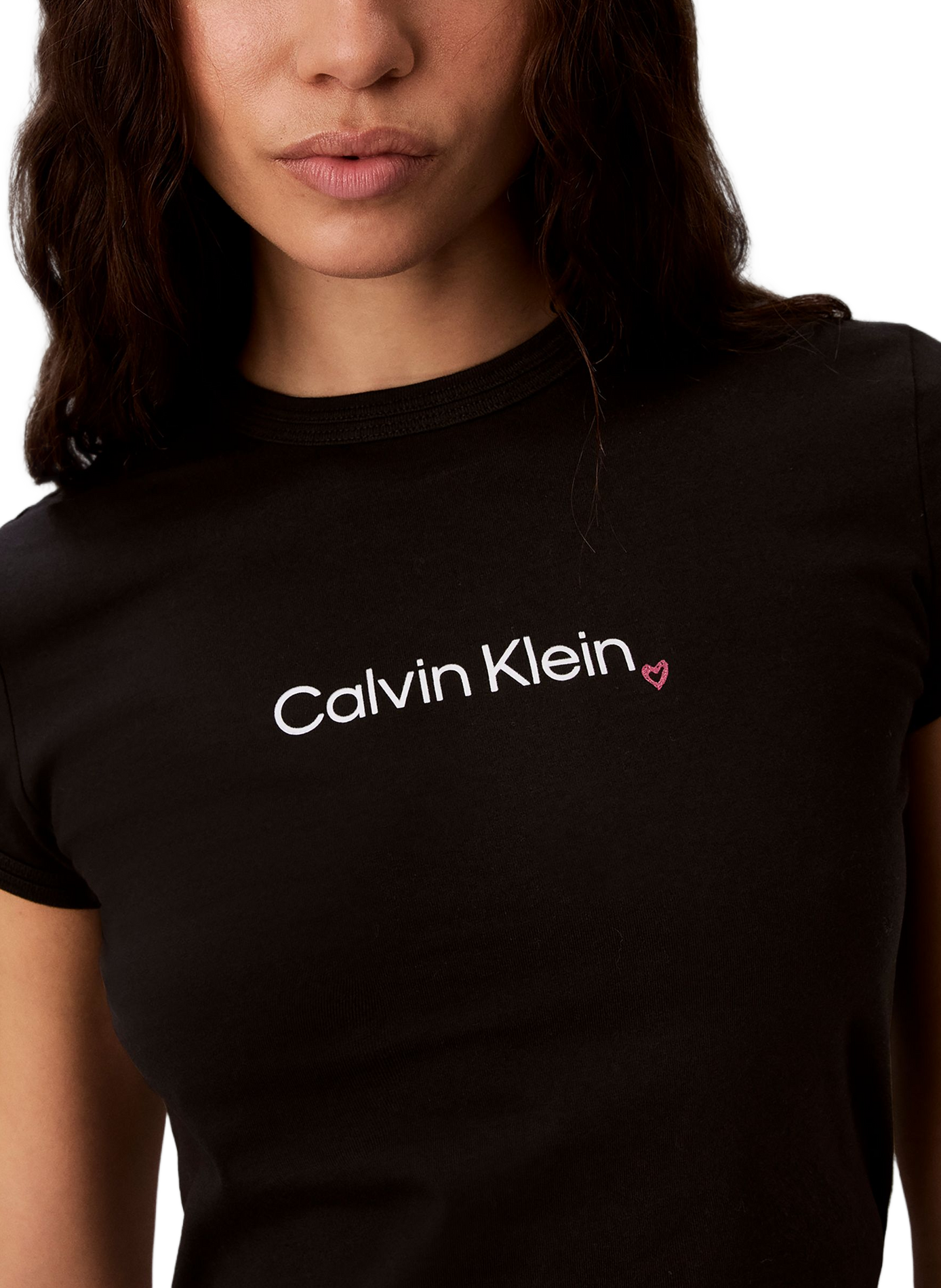 T-shirt moulant à logo en coton mélangé CALVIN KLEIN Noir
