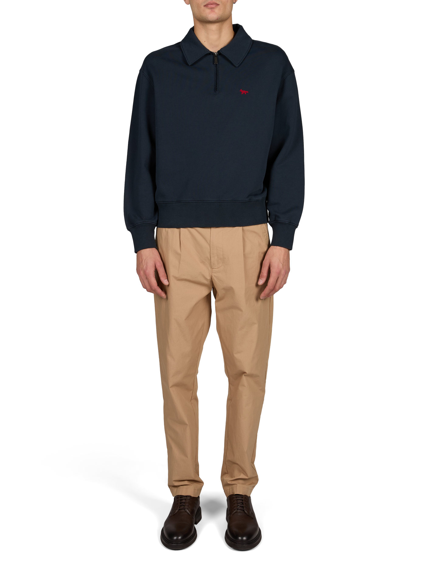 Gerades unifarbenes Sweatshirt mit Polokragen und Reißverschluss MAISON KITSUNÉ Blau