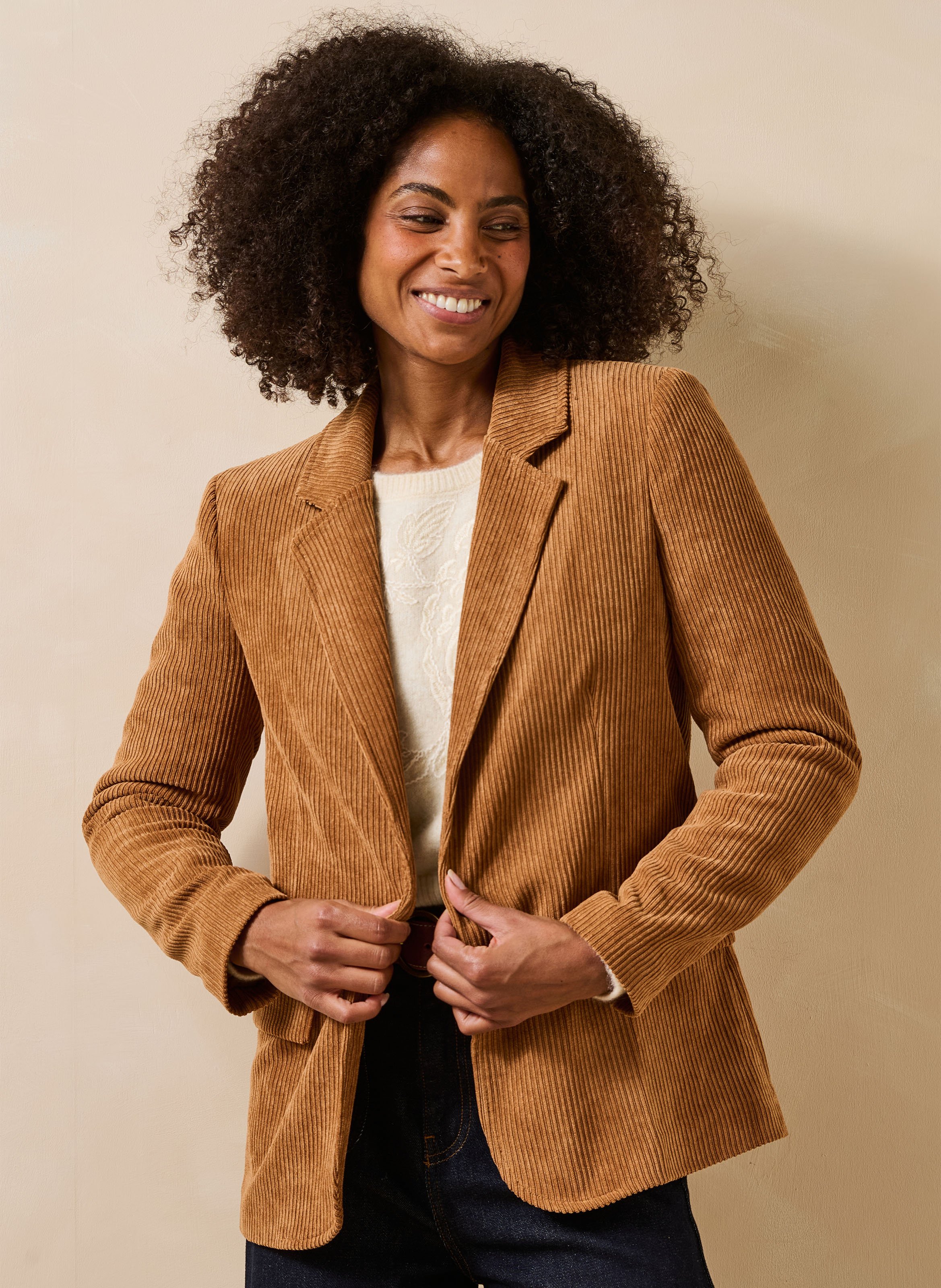 Recht gesneden blazer van ribfluweel LA FEE MARABOUTEE Bruin