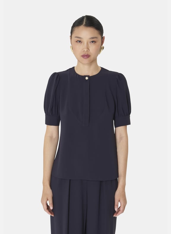 Blouse cintré uni - tourterelle Bleu by TARA JARMON TARA JARMON Blouse cintré uni - tourterelle Bleu