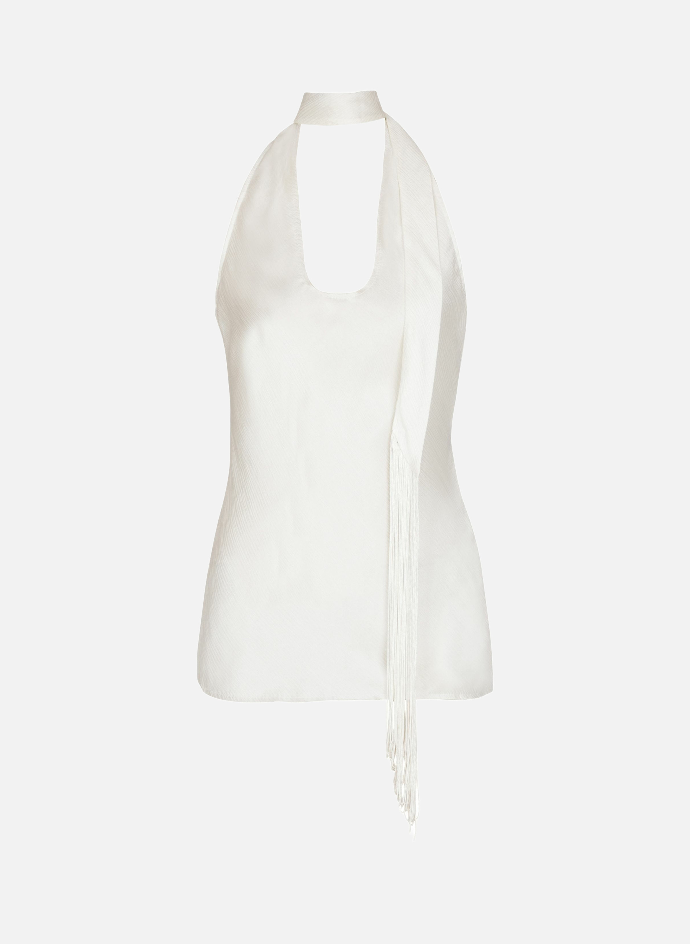 Top dos-nu en satin à franges BALMAIN Blanc