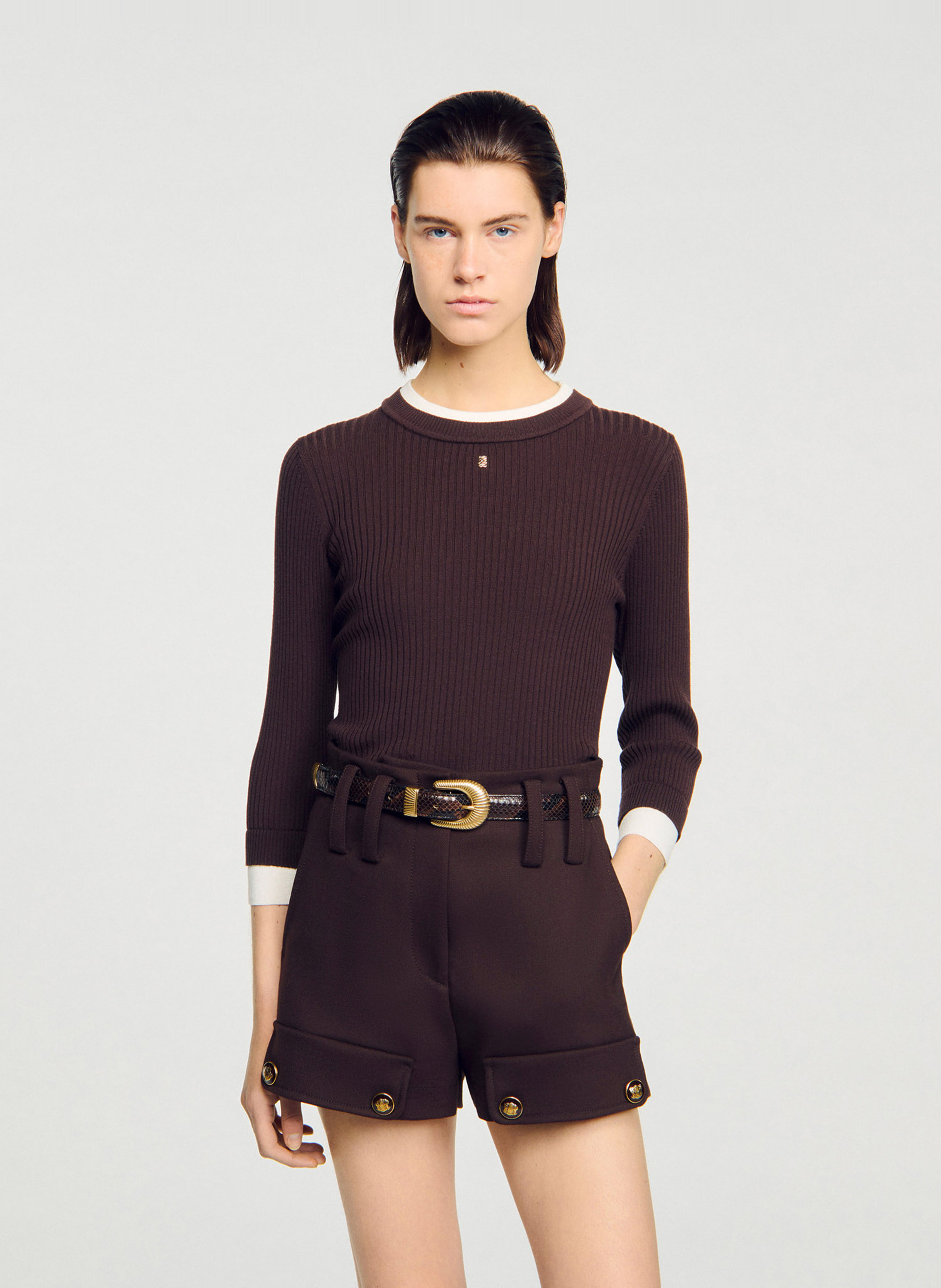 Pull col rond SANDRO Marron