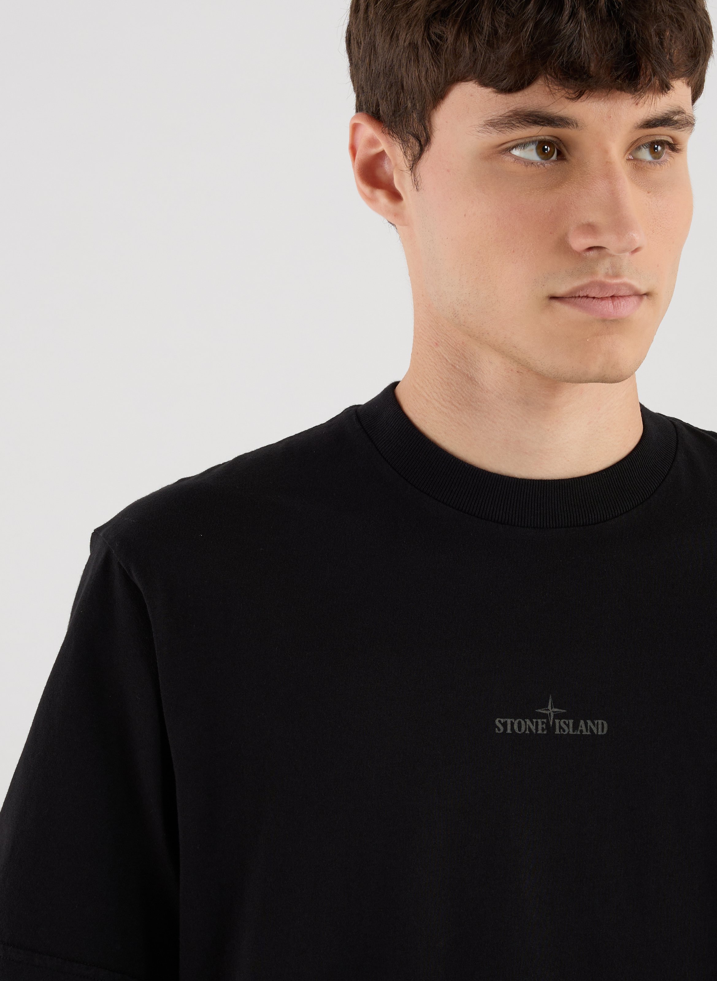 Plain cotton T-shirt with logo STONE ISLAND Black