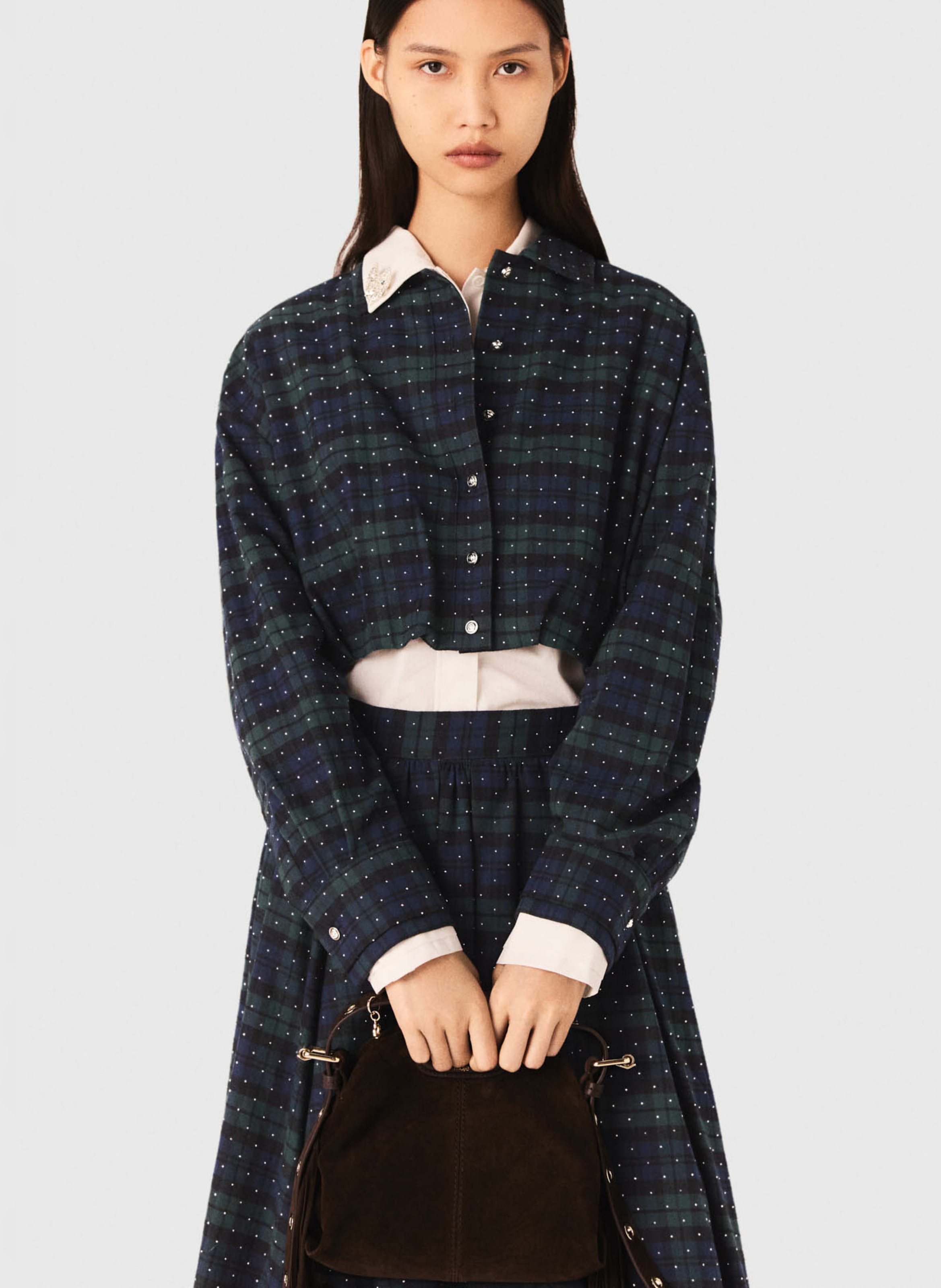 Chemise courte imprimée à strass MAJE Bleu