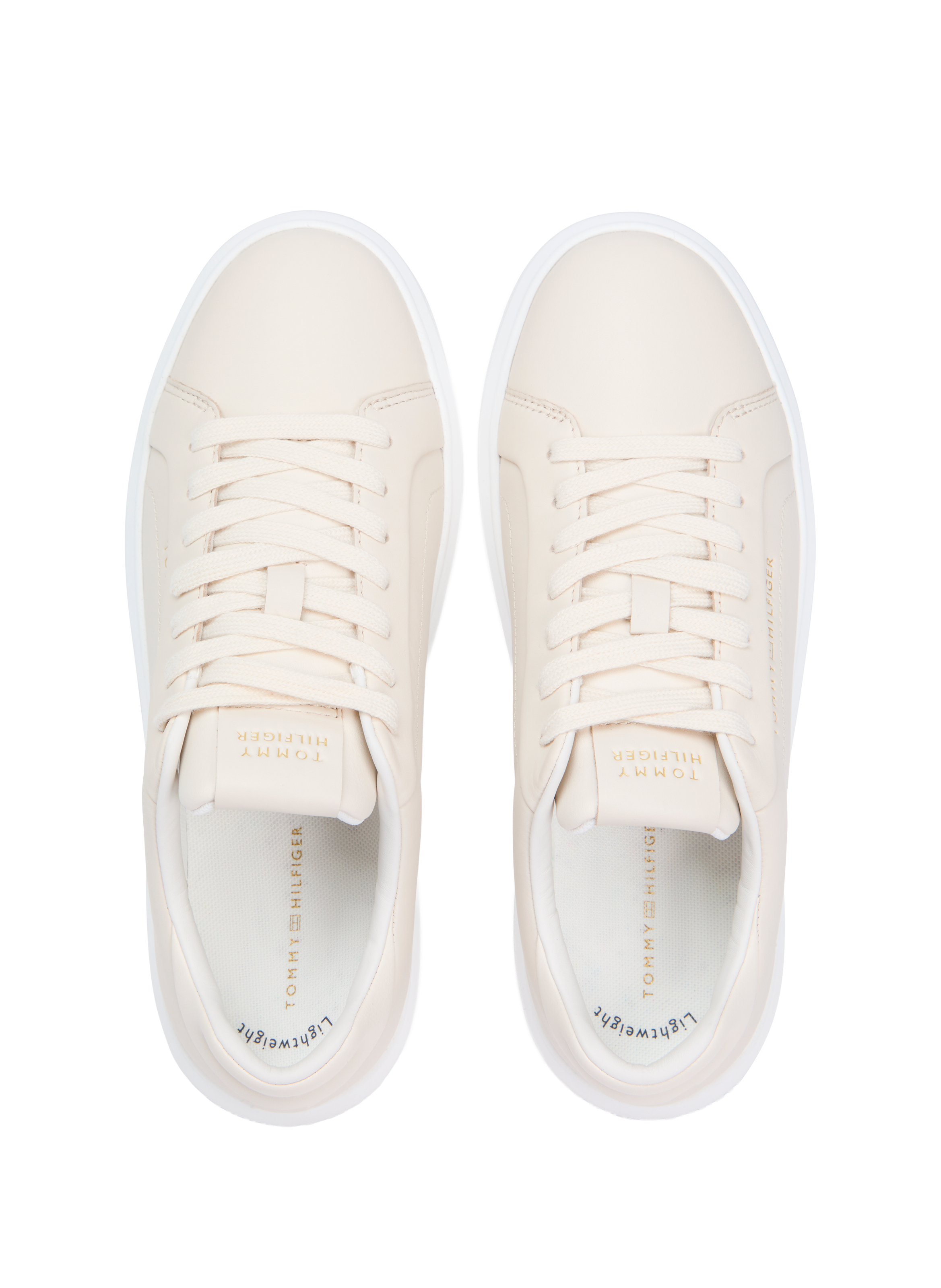 Low lace-up leather sneakers TOMMY HILFIGER Beige