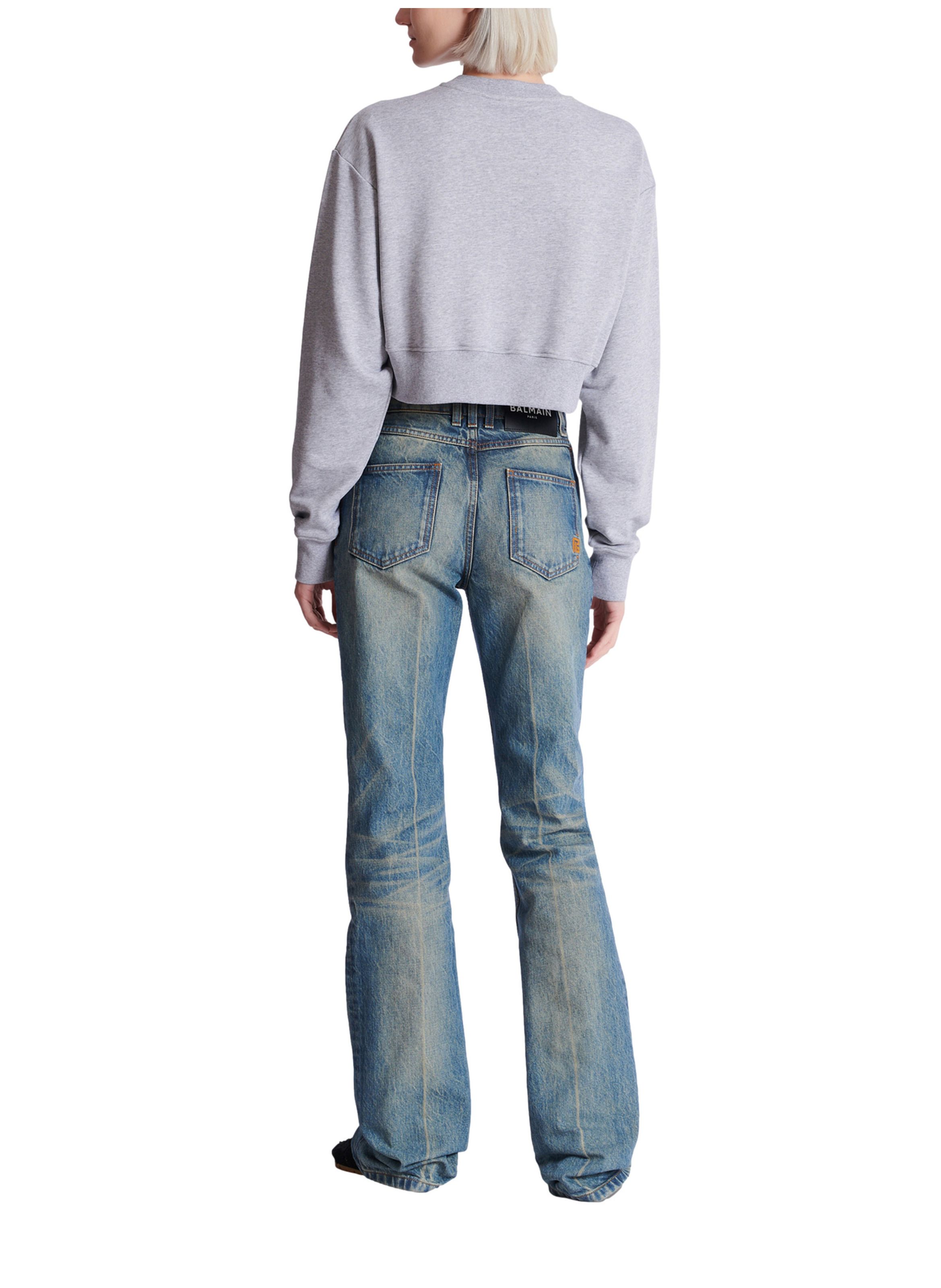 Sweatshirt court en coton à imprimé BALMAIN Gris