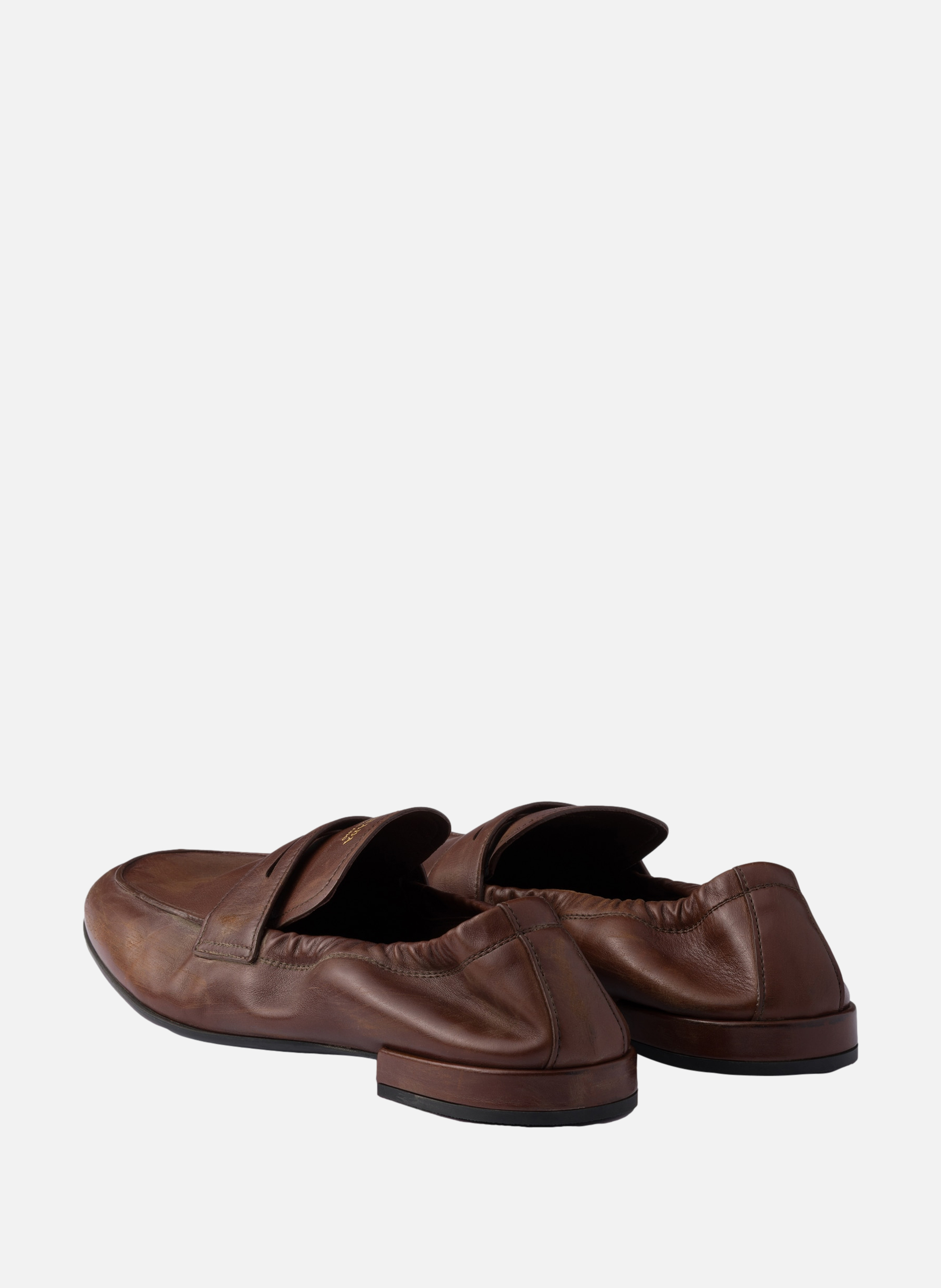Mocassins shuffle en cuir effet vieilli PRADA Marron