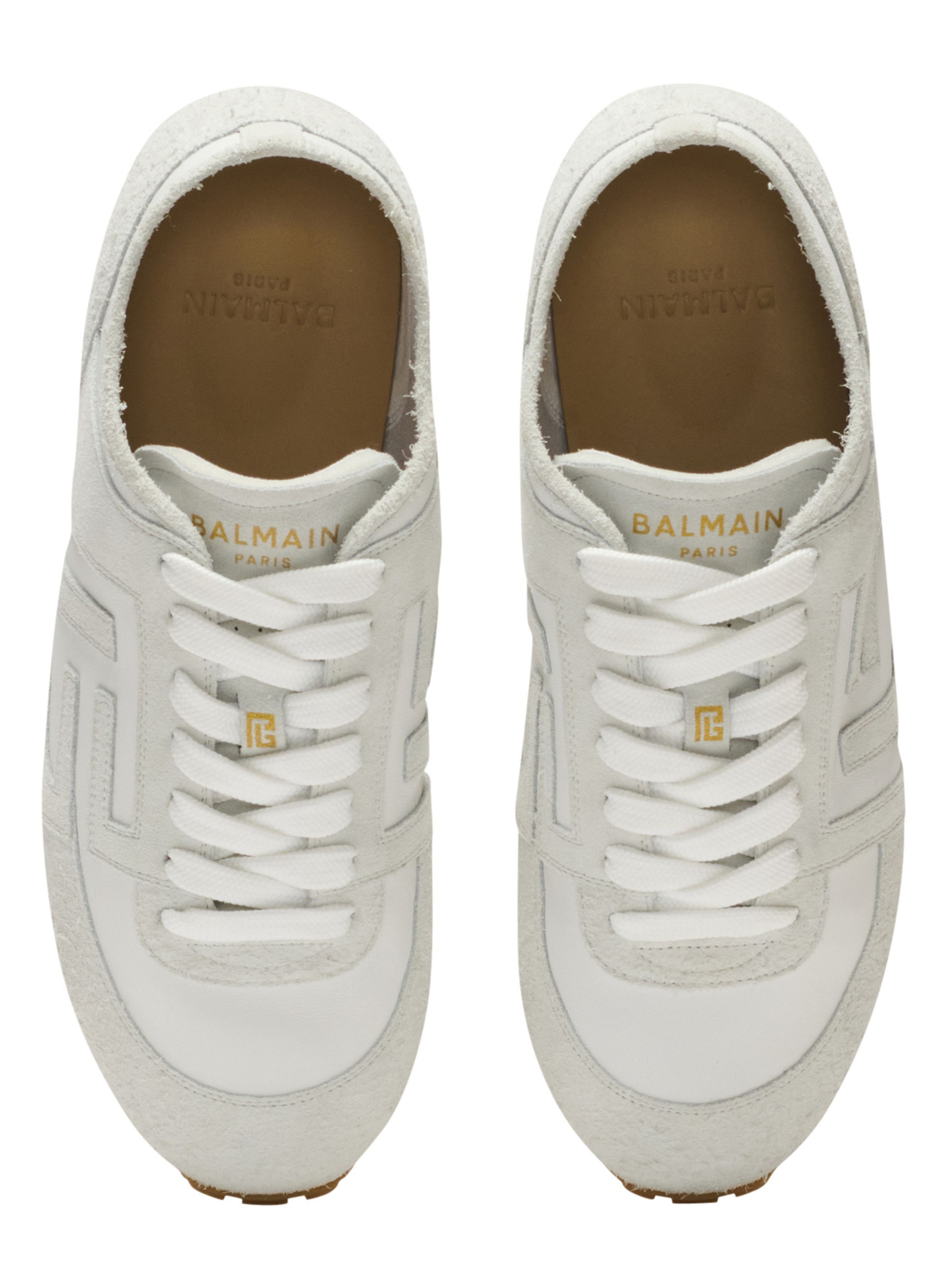 Baskets racer 45 en daim et agneau BALMAIN Blanc