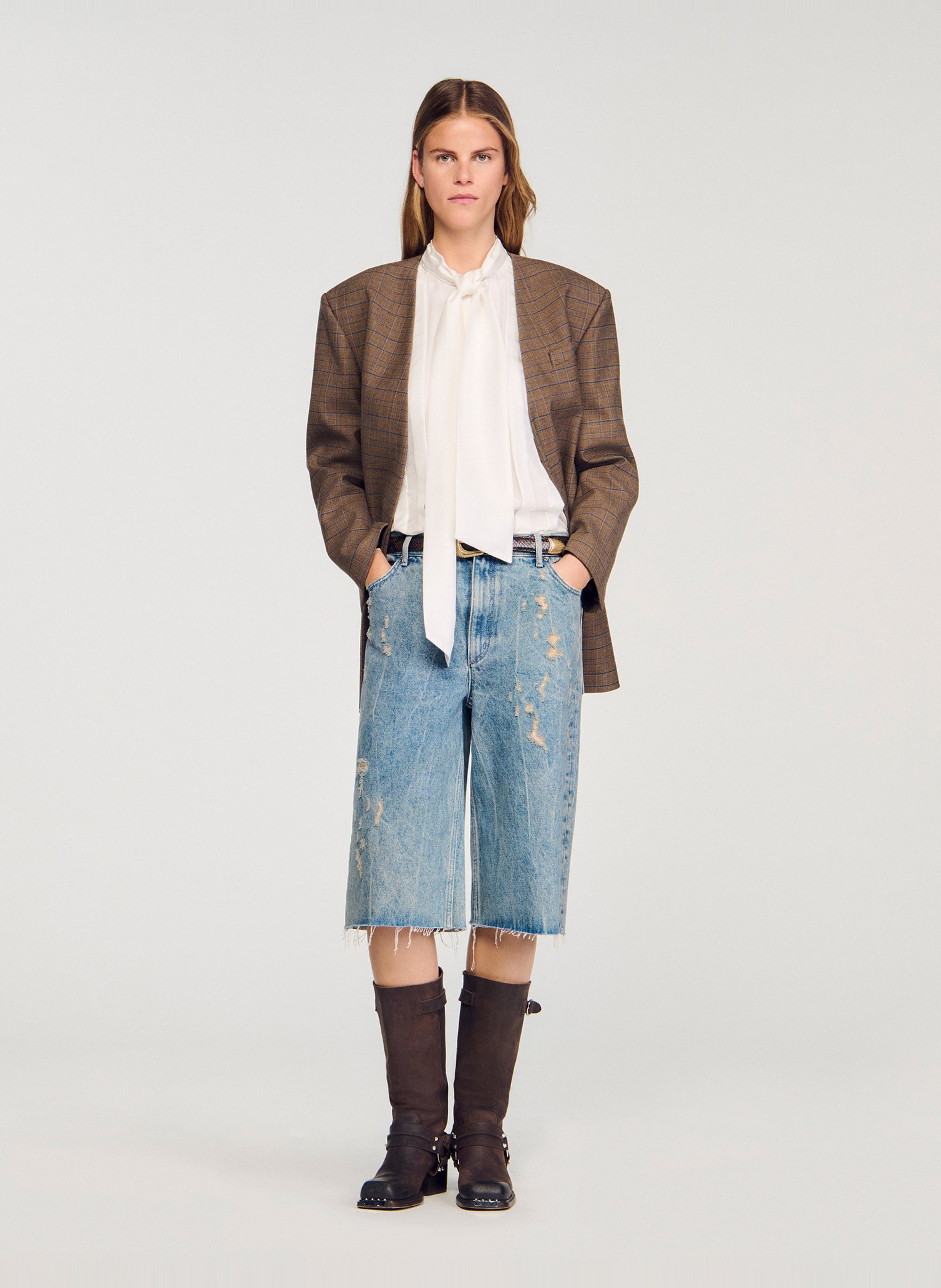 Blouse col lavallière en soie SANDRO Beige