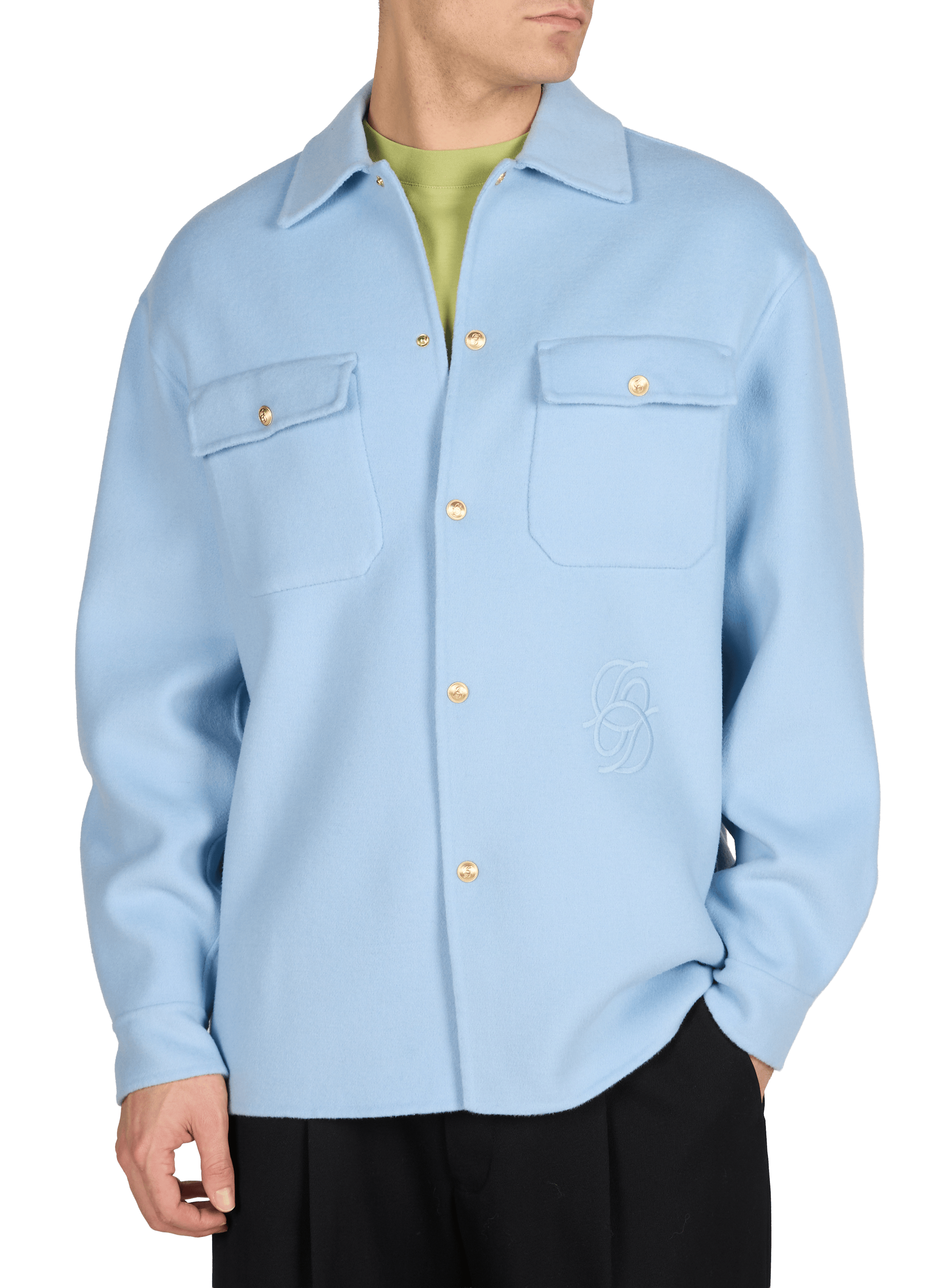 Wool blend classic collar overshirt DROLE DE MONSIEUR Blue