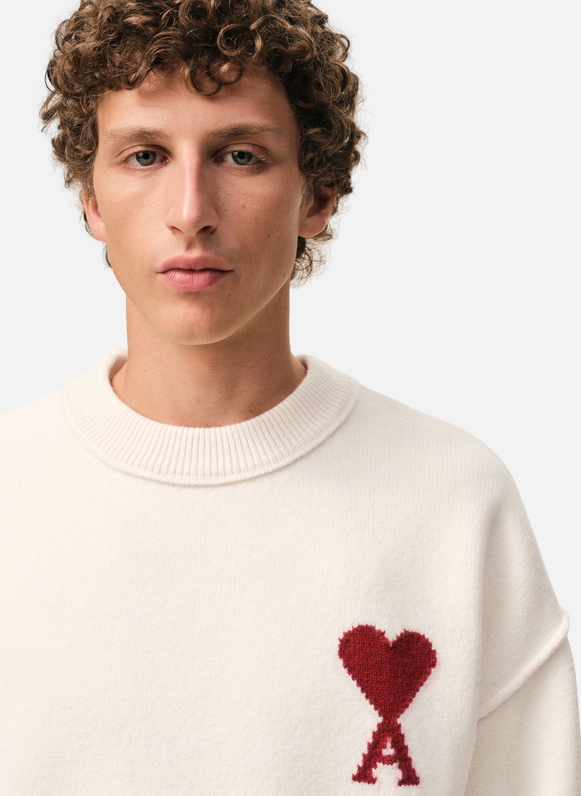 Pull Col Rond Ami De Coeur En Laine unisexe AMI PARIS Blanc