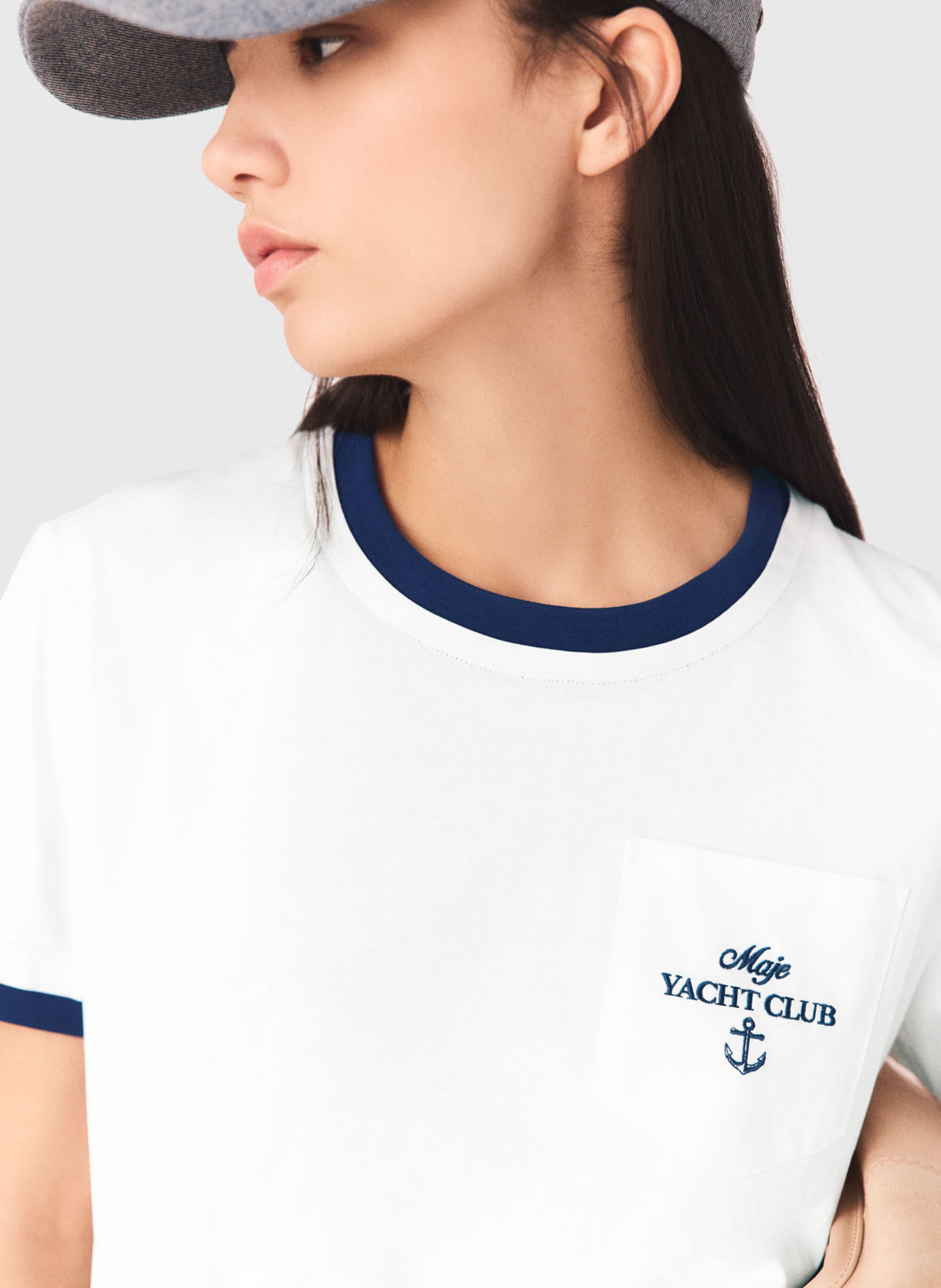 Tee-shirt droit col rond en coton MAJE Blanc