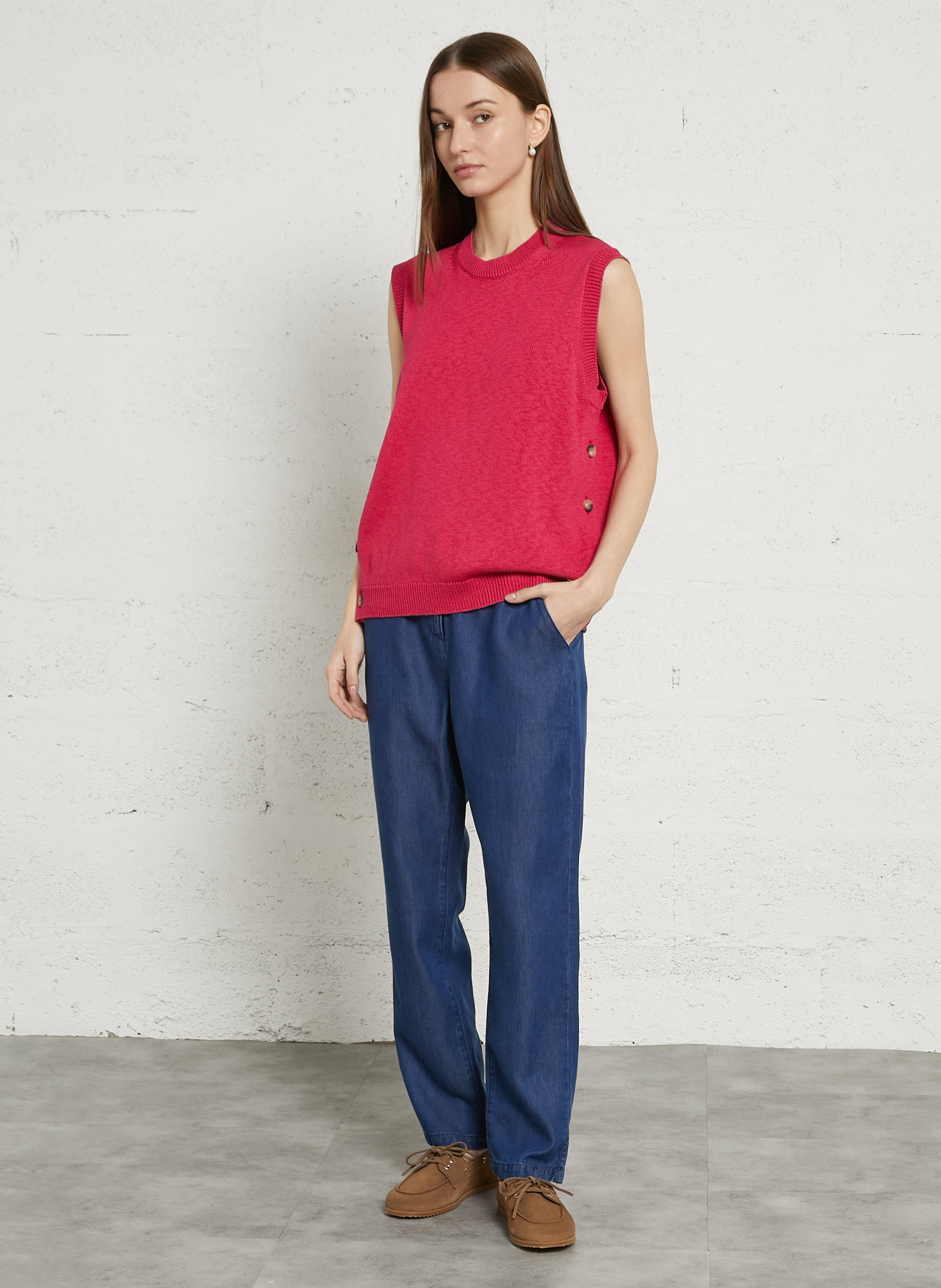 Pull droit col rond en coton heritage ARMOR-LUX Rose