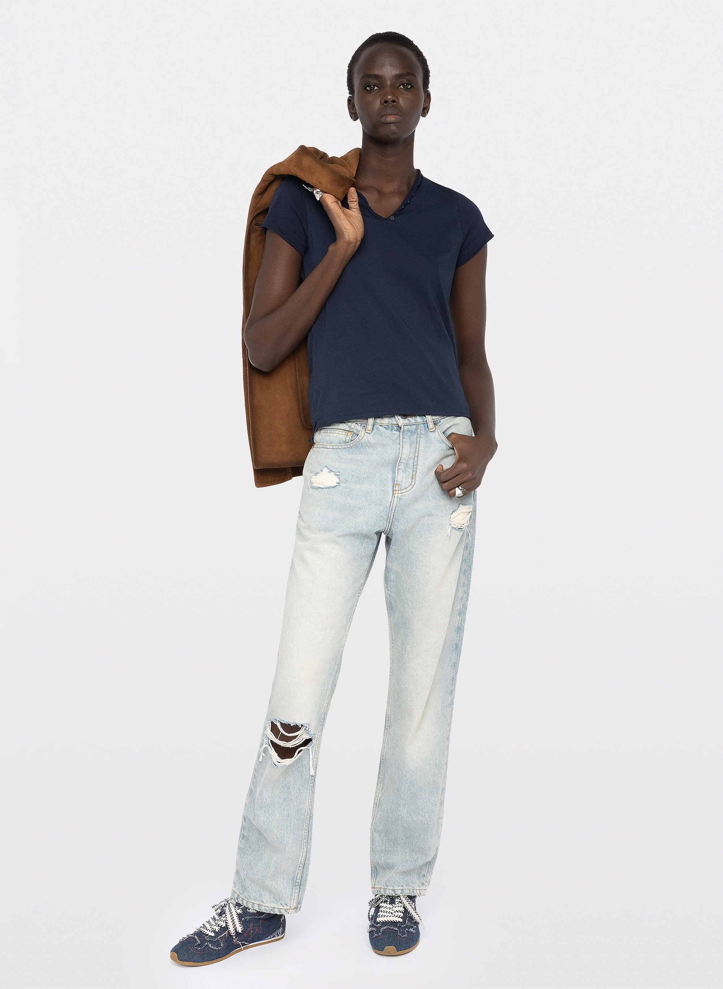 Tee-shirt v en coton tunisien ZADIG&VOLTAIRE Bleu