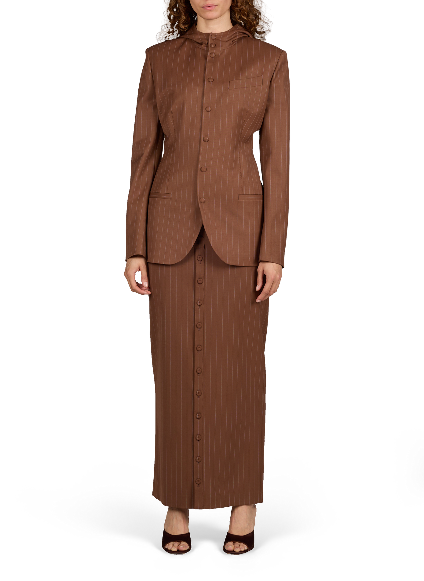 Straight skirts with virgin wool blend stripes JEAN PAUL GAULTIER Brown