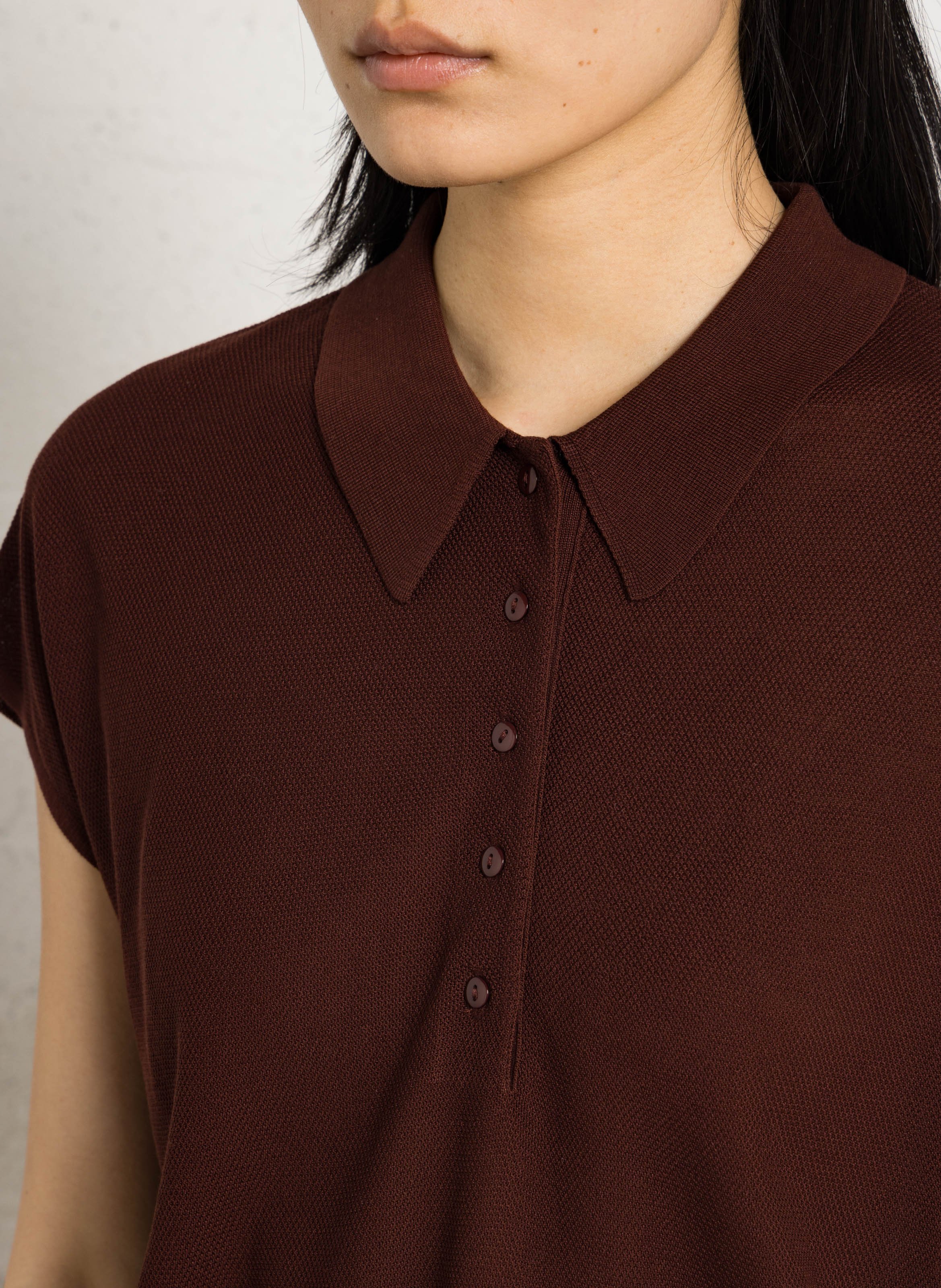 Top col polo en maille paige MAISON 123 Rouge