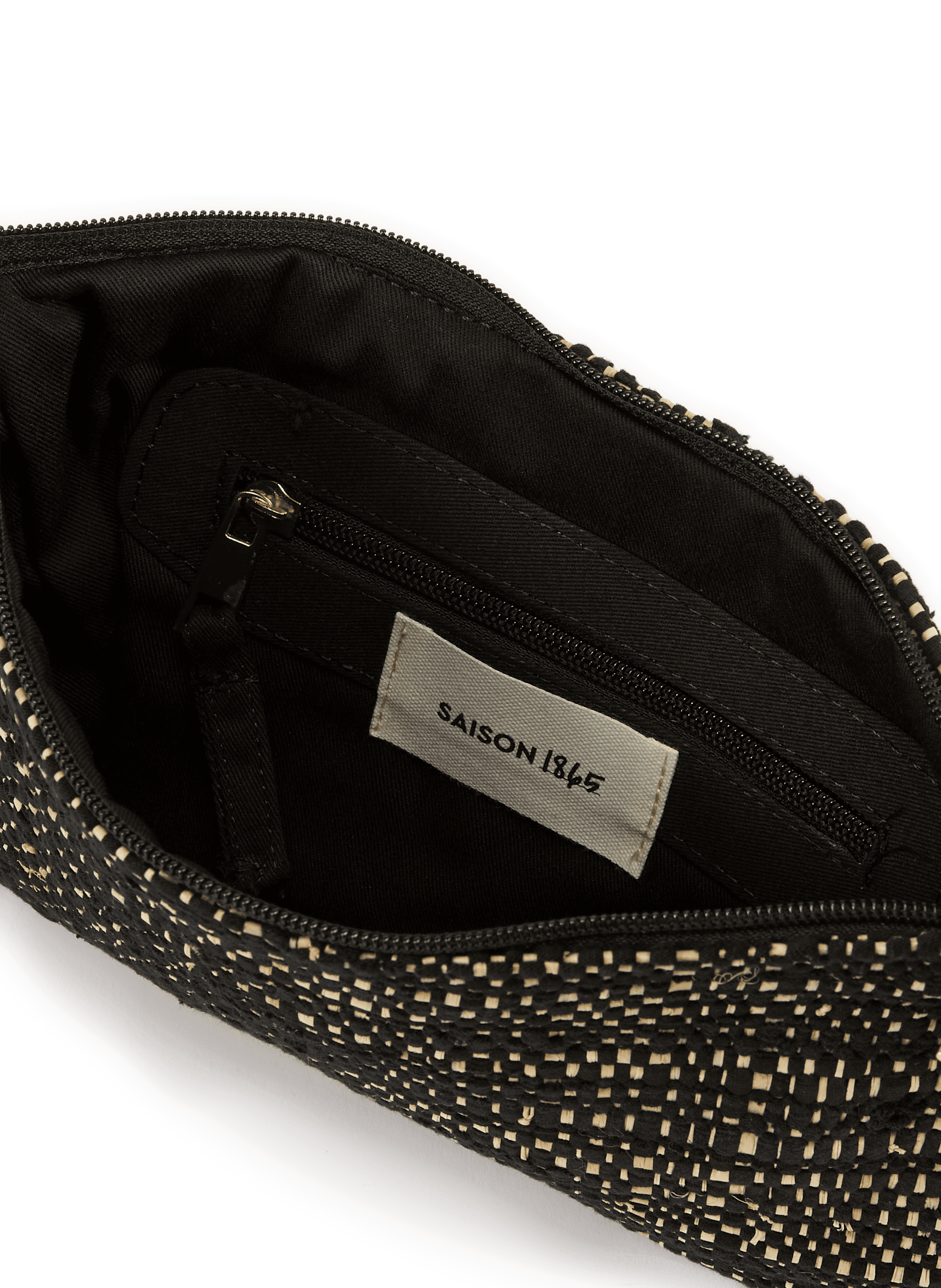 Pochette zippée en raphia et coton mélangé  SAISON 1865 Noir