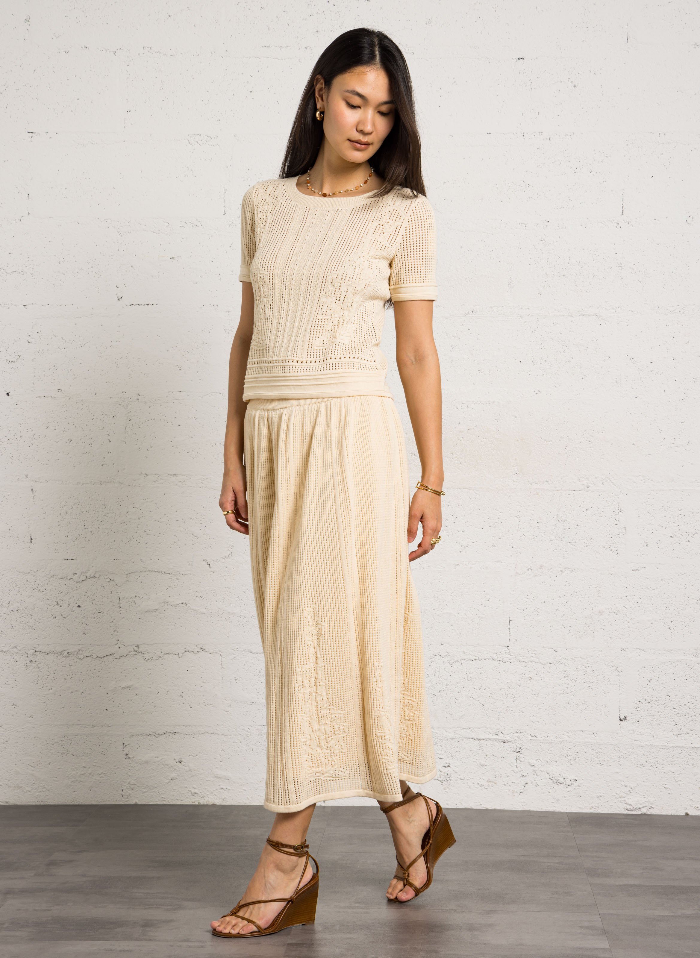 Jupe midi en coton oslo MAISON 123 Beige