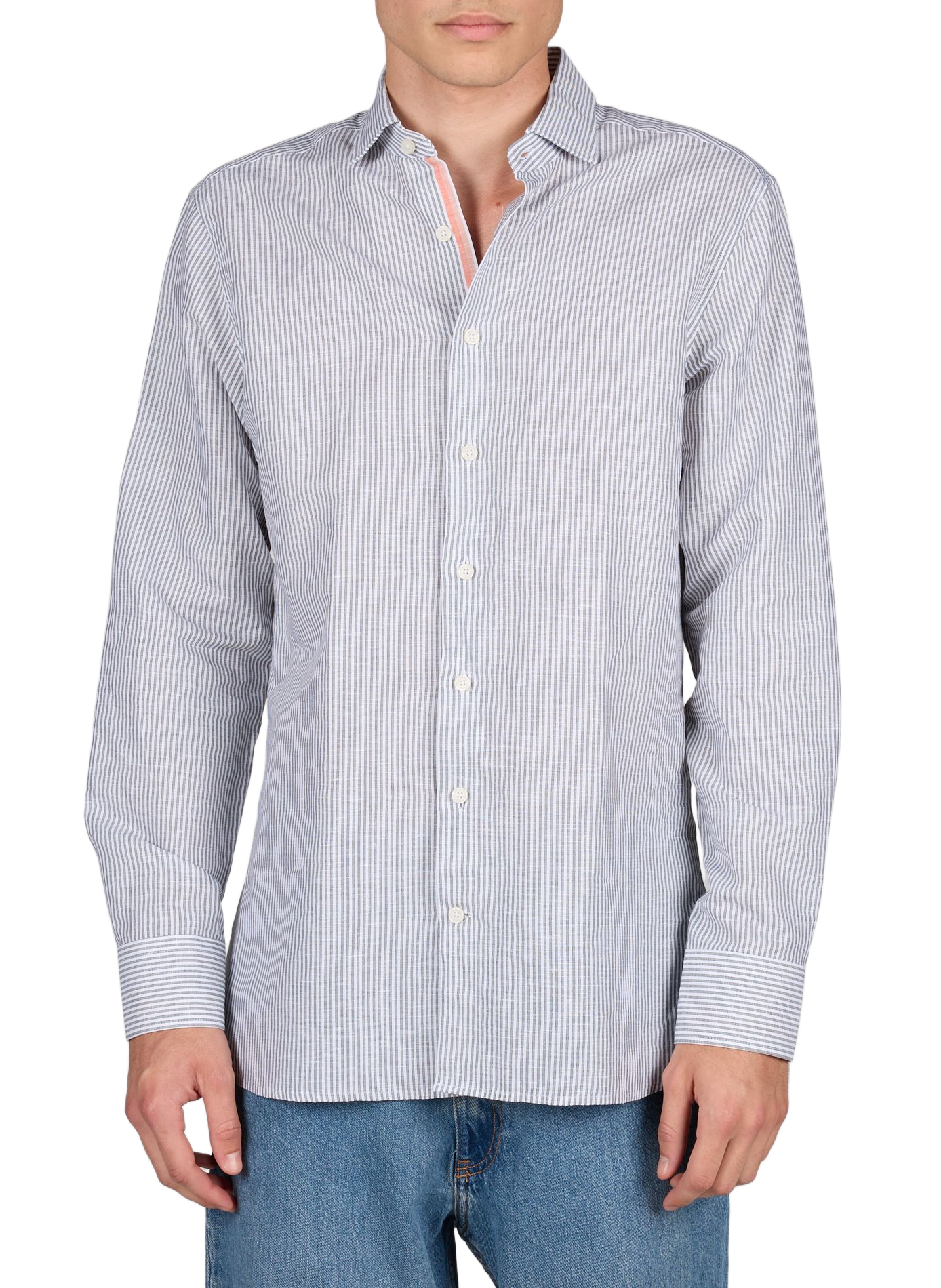 Chemise ajustée rayée en lin et coton HACKETT Vert