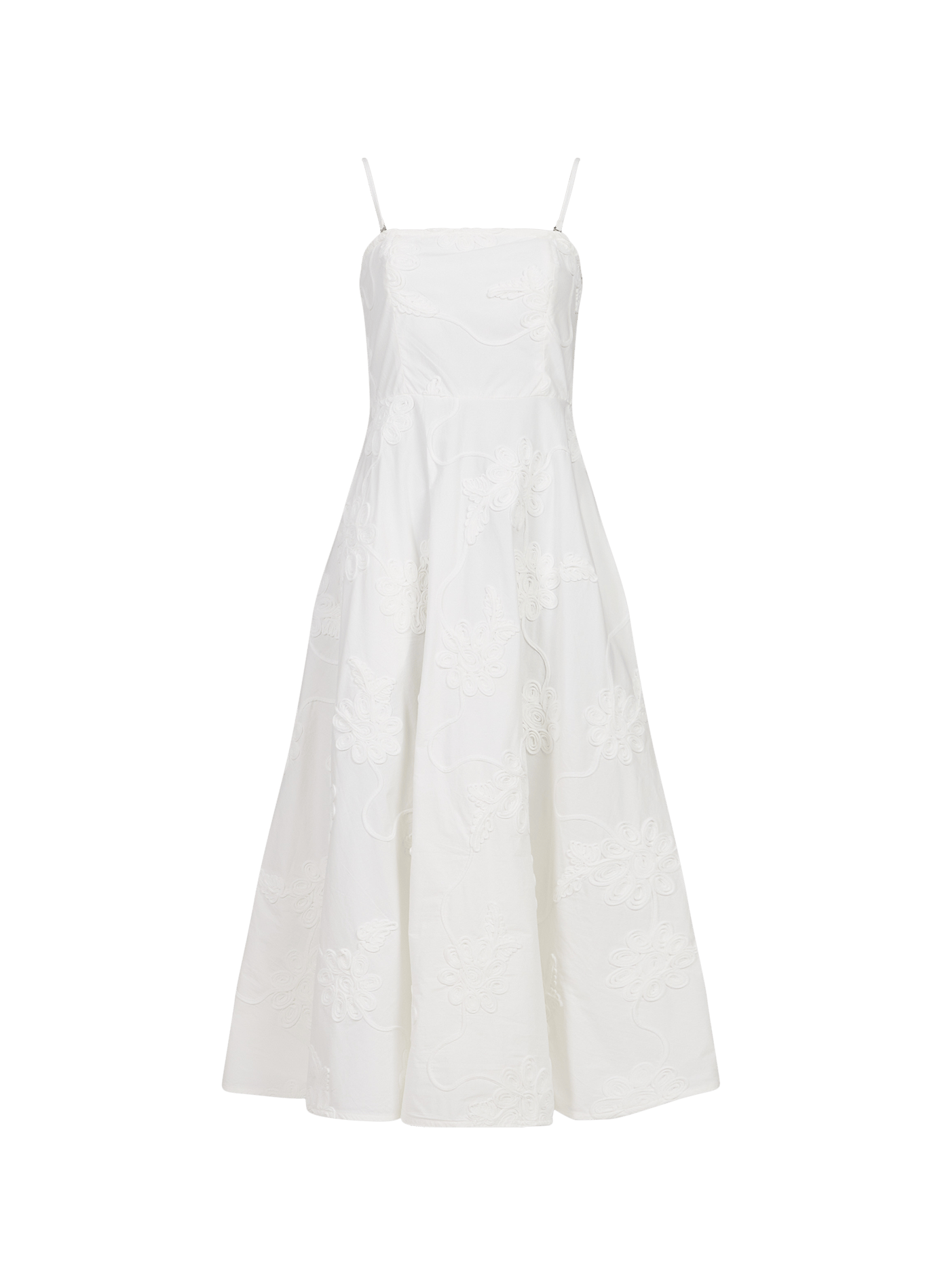Vestido midi con bordado floral sin tirantes de algodón ROTATE Blanco