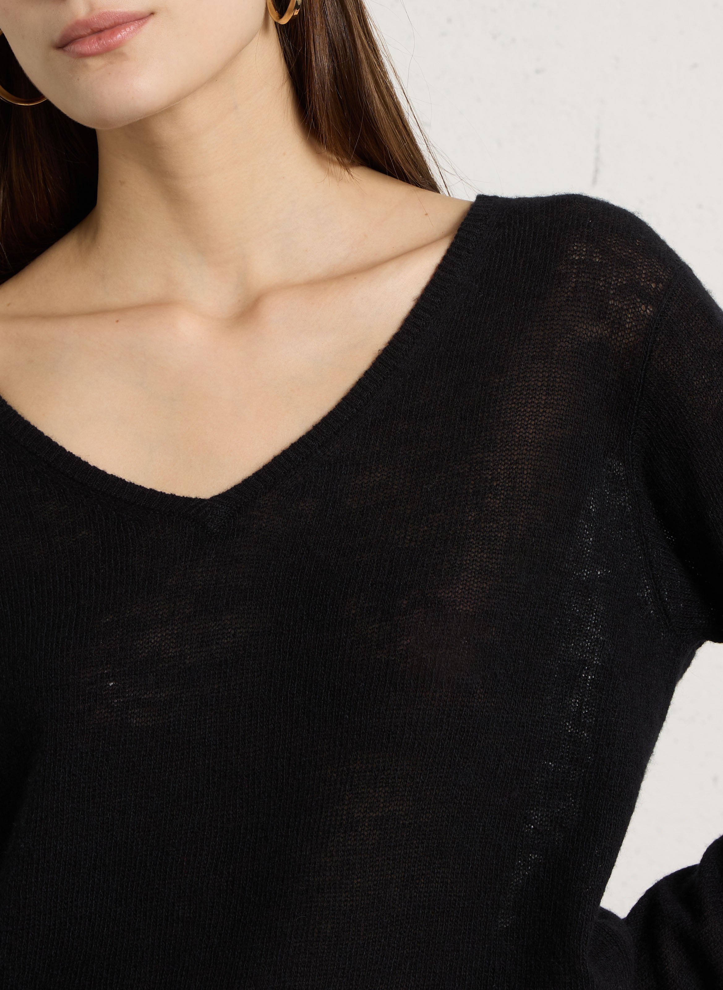 Pull court col v en laine mélangé dumy AMERICAN VINTAGE Noir