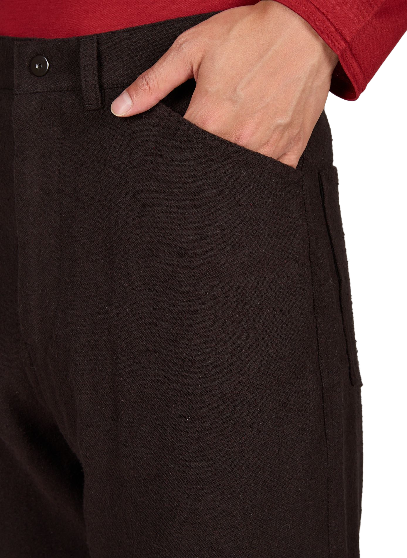 Textured straight linen and silk trousers OMAR AFRIDI Brown