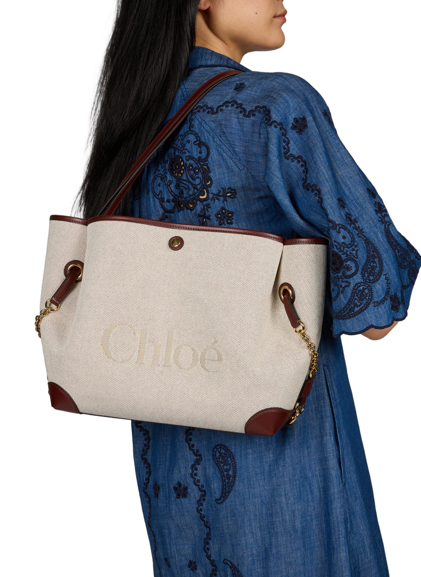 Clover bag with chain detail and embroidered logo in leather CHLOÉ Brown